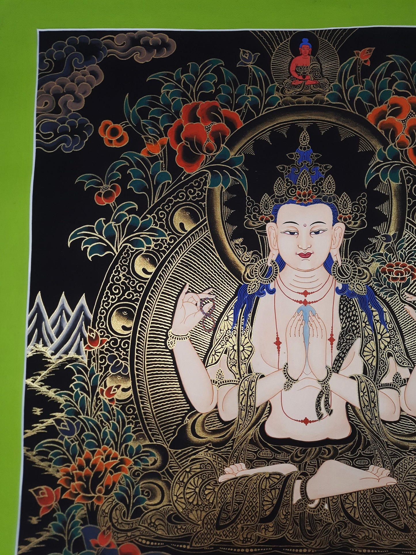 Original Hand Painted Chenrezig / Compassion Buddha Tibetan Meditation Wall hanging Thangka / Thanka Painting