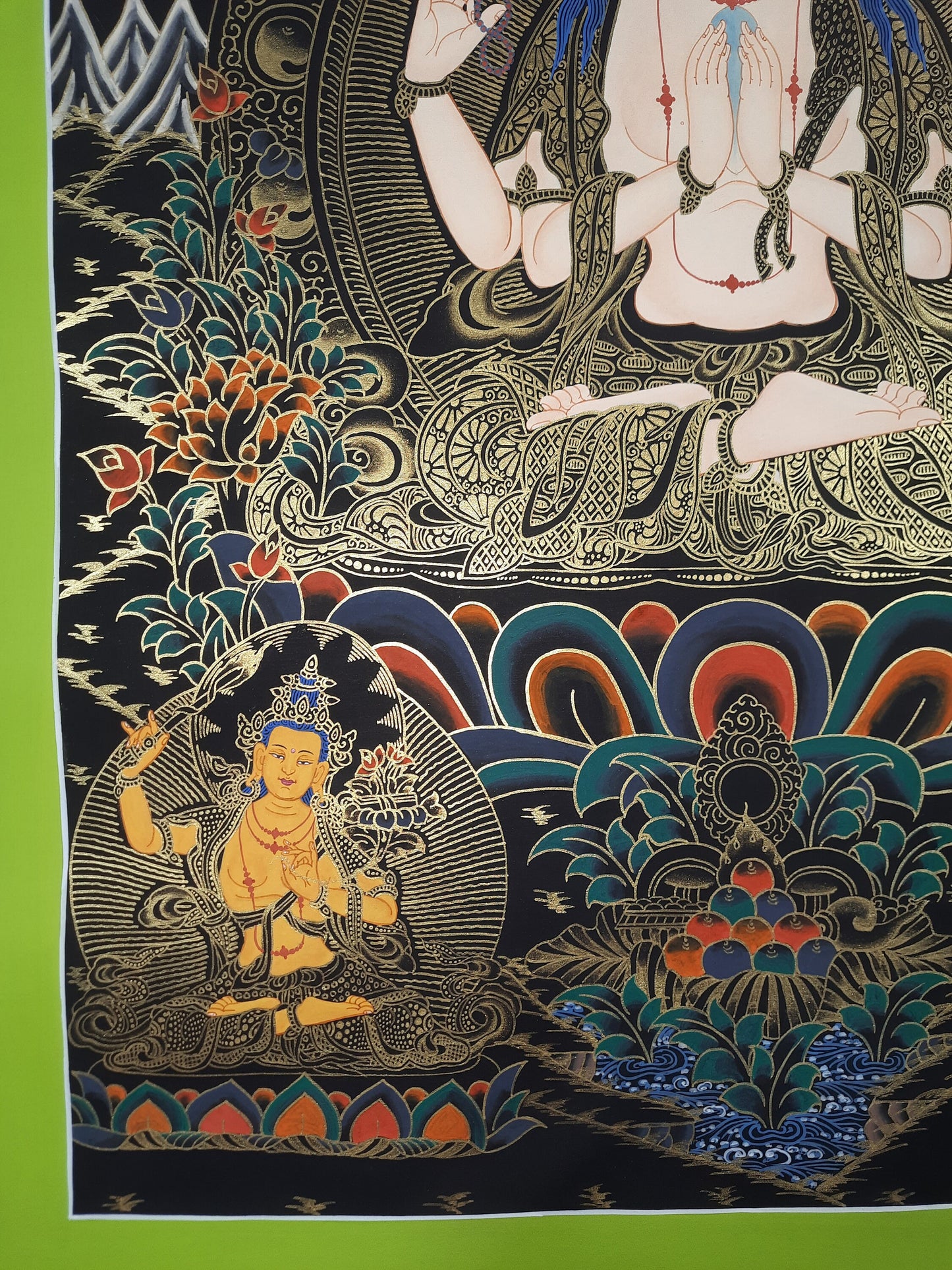 Original Hand Painted Chenrezig / Compassion Buddha Tibetan Meditation Wall hanging Thangka / Thanka Painting