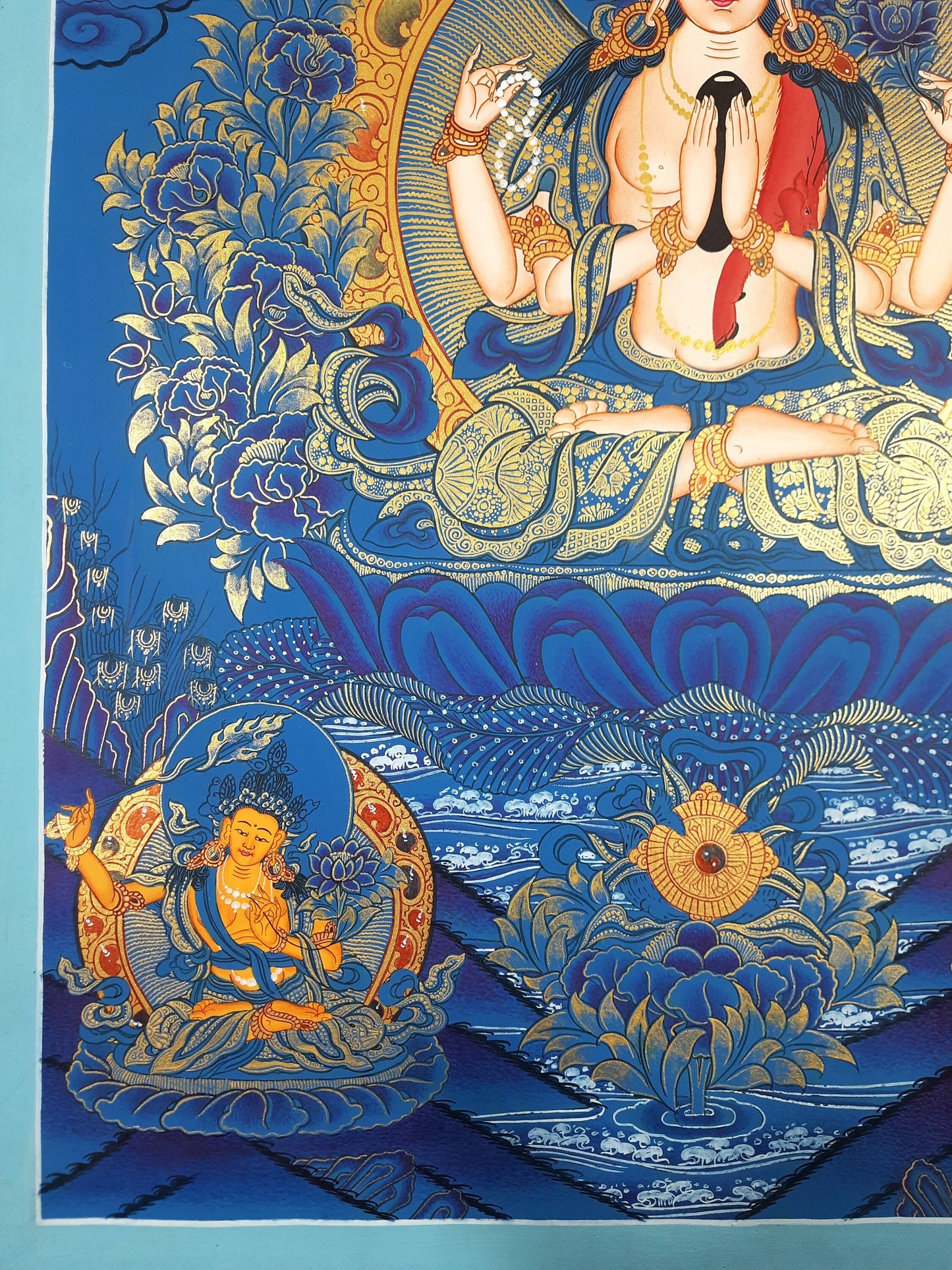 Original Hand Painted Chenrezig / Avalokiteshvara Compassion Buddha Tibetan  Meditation Wall hanging Thangka / Thanka  Painting From Nepal