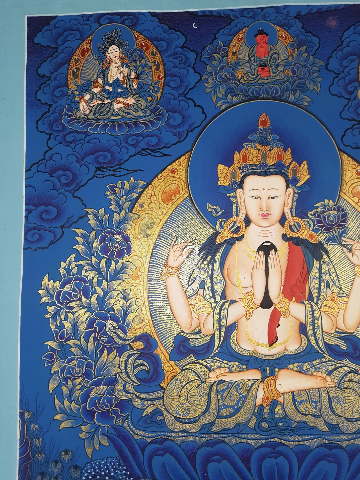 Original Hand Painted Chenrezig / Avalokiteshvara Compassion Buddha Tibetan  Meditation Wall hanging Thangka / Thanka  Painting From Nepal