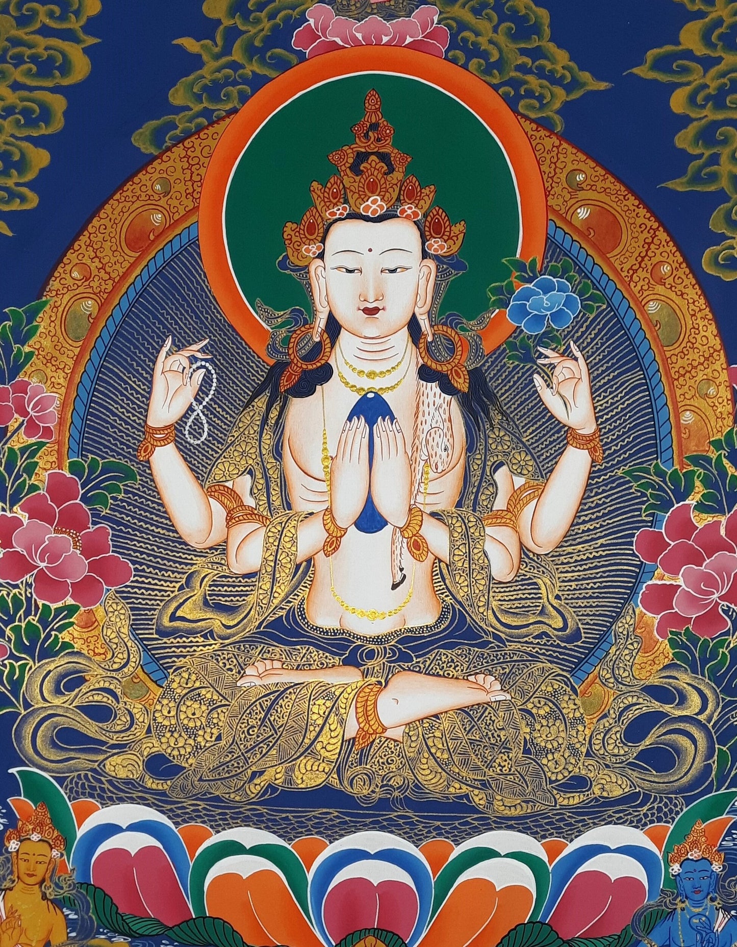 Original Hand Painted Chenrezig / Avalokiteshvara Compassion Buddha Tibetan  Meditation Wall hanging Thangka / Thanka  Painting From Nepal