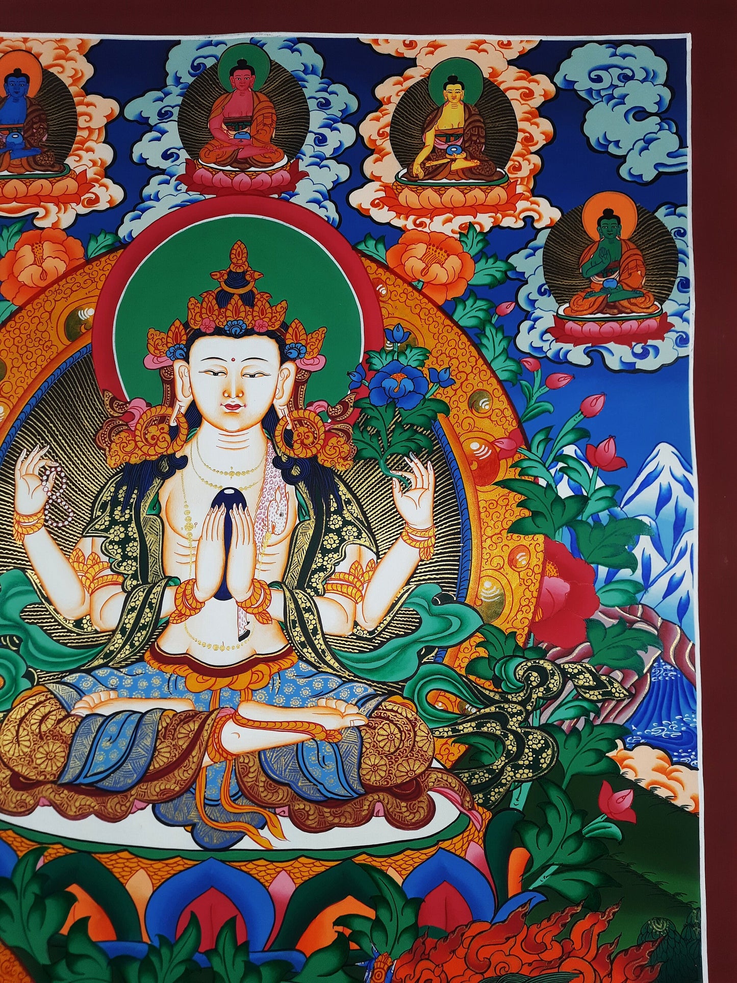 Original Hand Painted Masterpiece Avalokiteshvara/Chenrezig / Compassion Buddha Tibetan Meditation Wall hanging Thangka / Thanka Painting