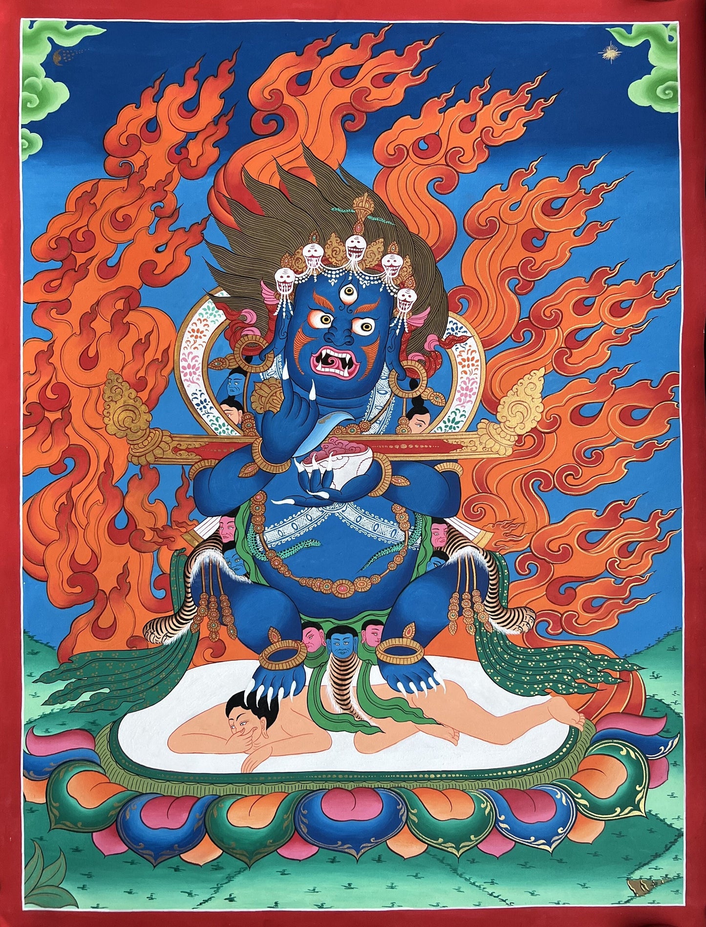 Original Hand Painted Mahankala/Mahakala Masterpiece 24k Gold Tibetan Thangka / Thanka Painting/Wall Hanging/ Compassion Meditation Art