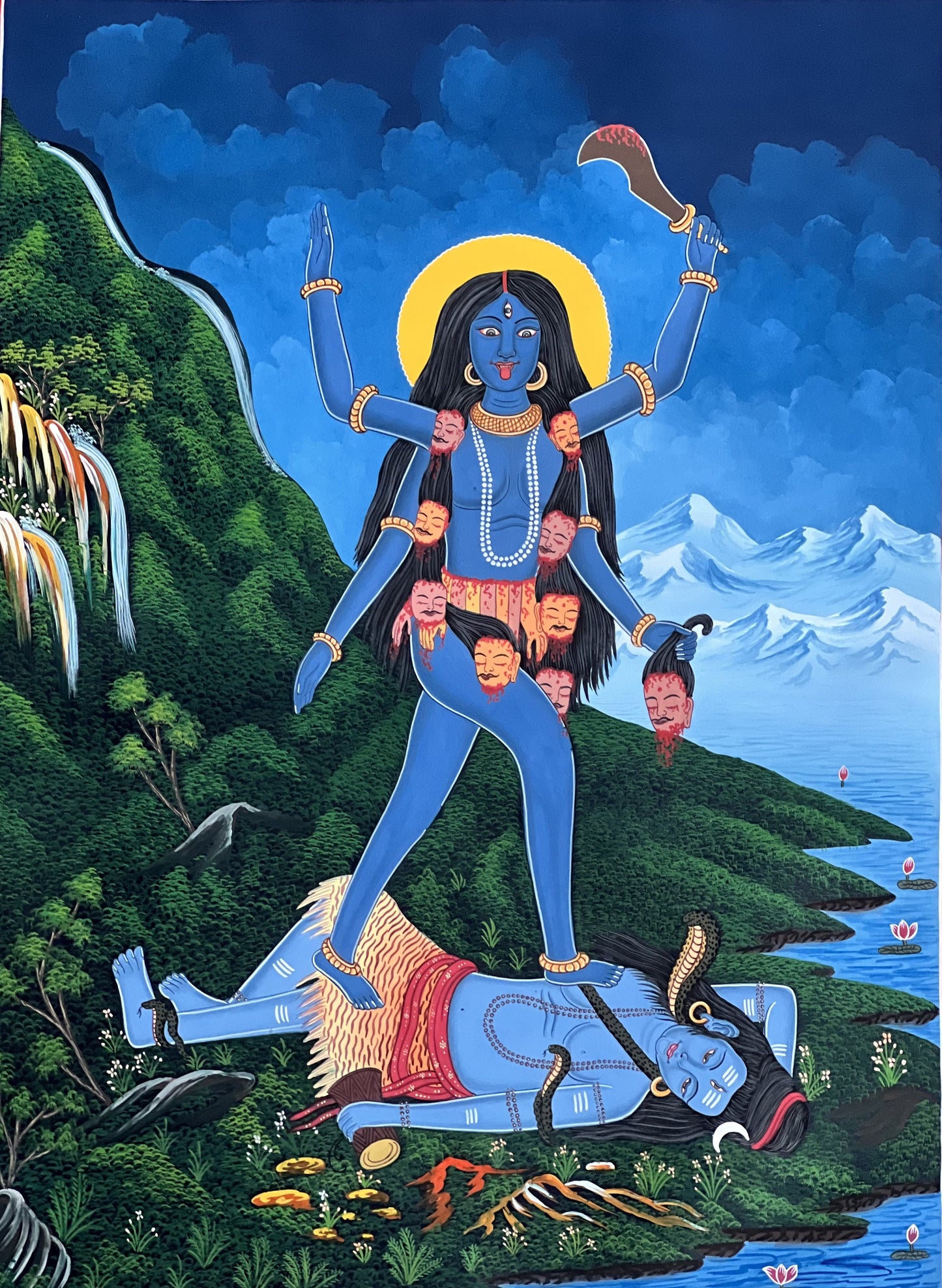 Original Hand -Painted Master Quality Masterpiece Goddess Kali/ Mahakali/ Newari Paubha/ Thangka Painting