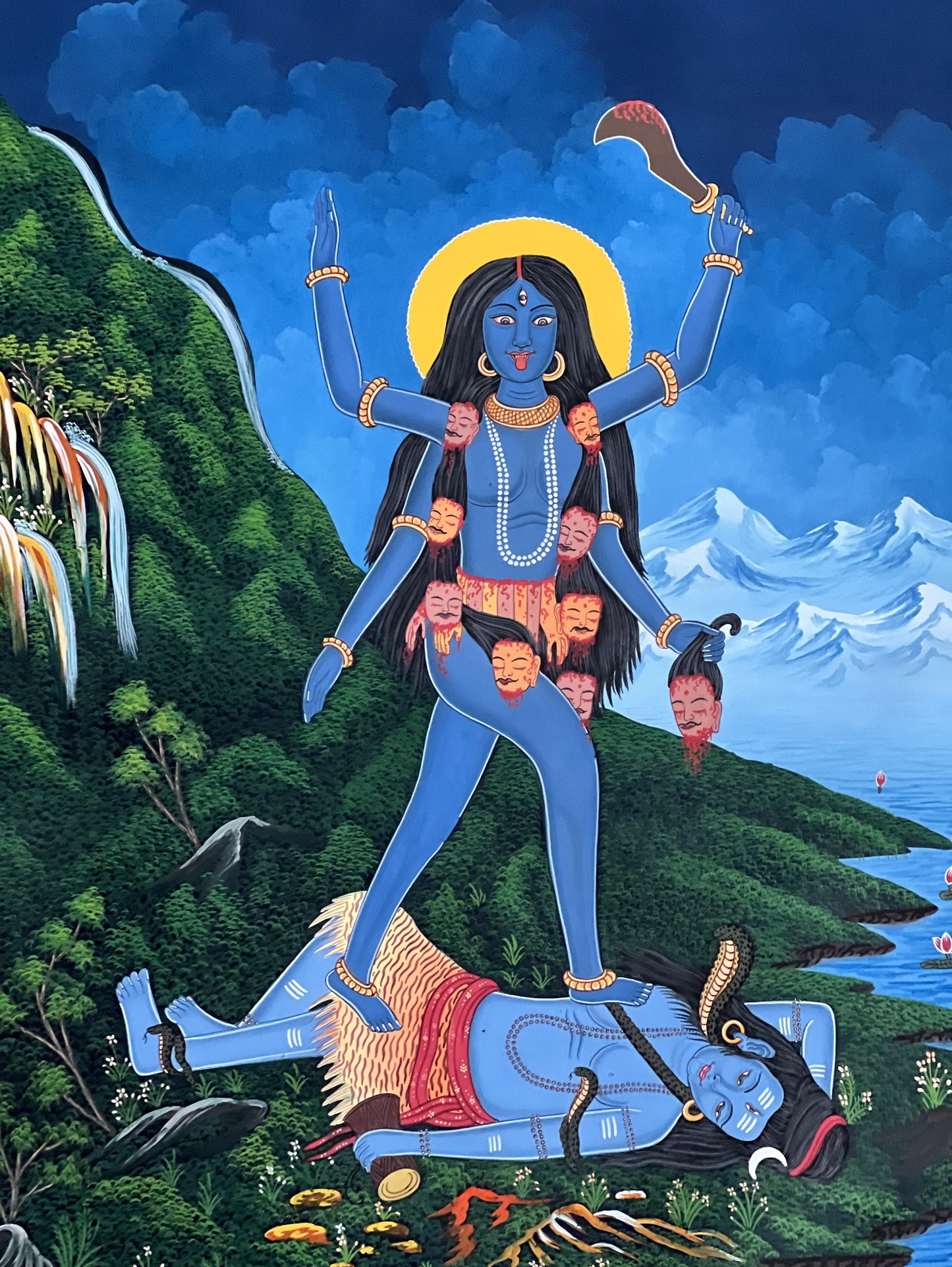 Original Hand -Painted Master Quality Masterpiece Goddess Kali/ Mahakali/ Newari Paubha/ Thangka Painting