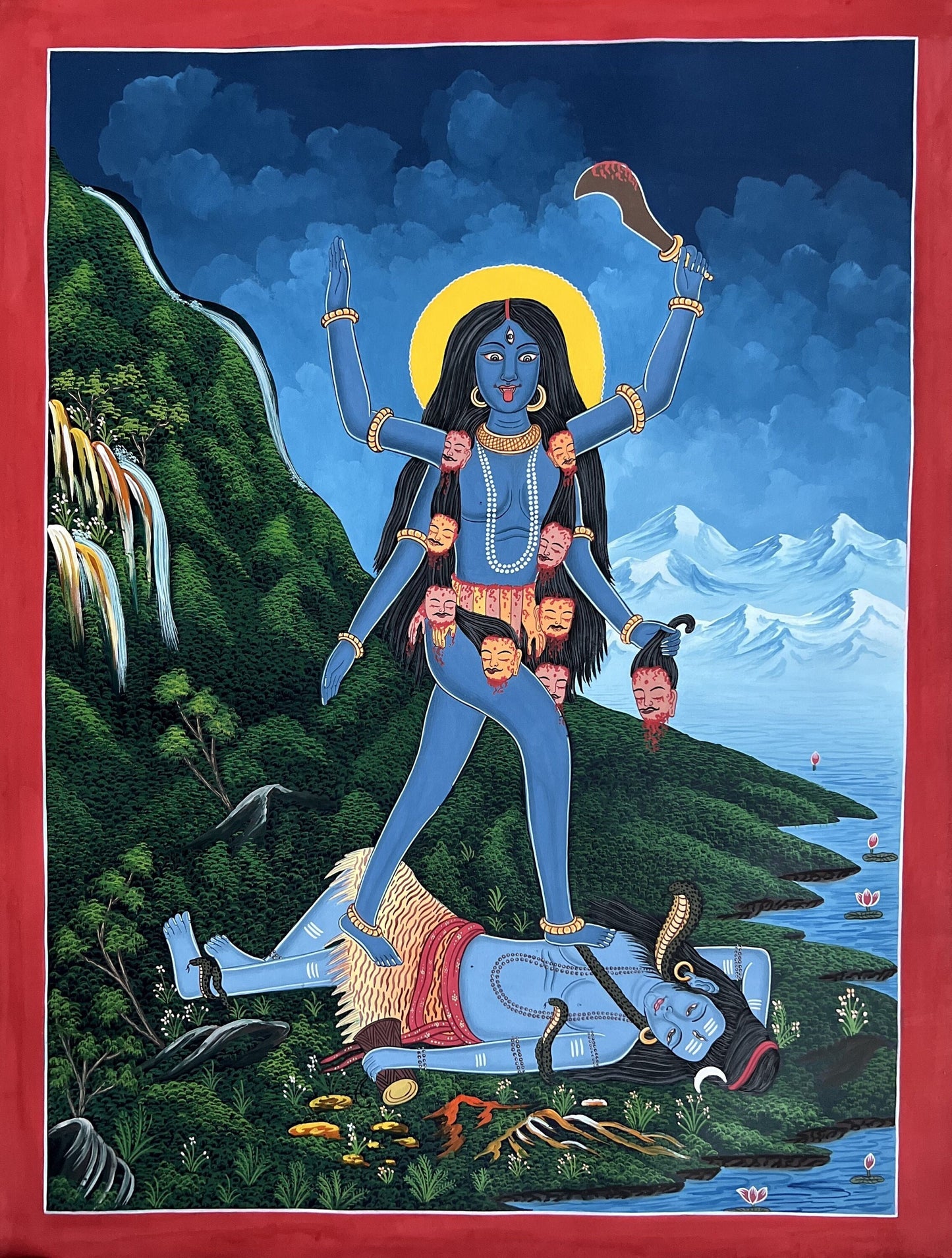 Original Hand -Painted Master Quality Masterpiece Goddess Kali/ Mahakali/ Newari Paubha/ Thangka Painting