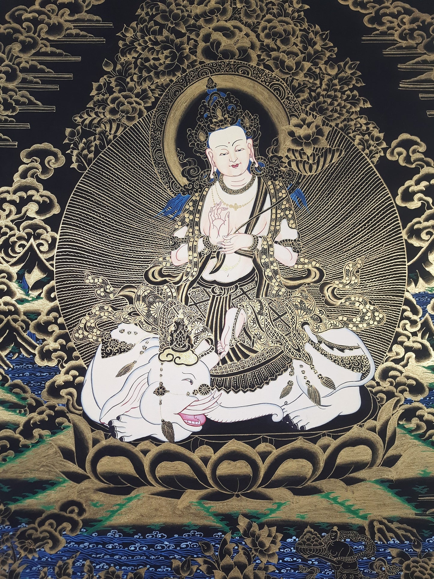 Hand painted Original Kindess Buddha / Pu xian Tibetan Painting Wall hanging Thanka / Thangka / Compassion Meditation Art From Nepal