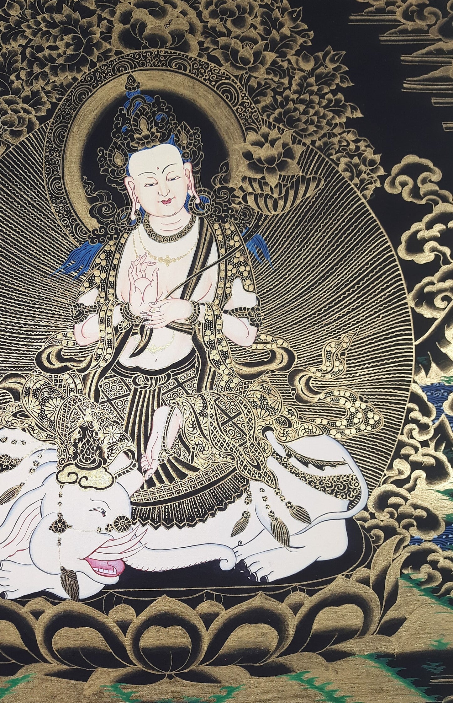 Hand painted Original Kindess Buddha / Pu xian Tibetan Painting Wall hanging Thanka / Thangka / Compassion Meditation Art From Nepal