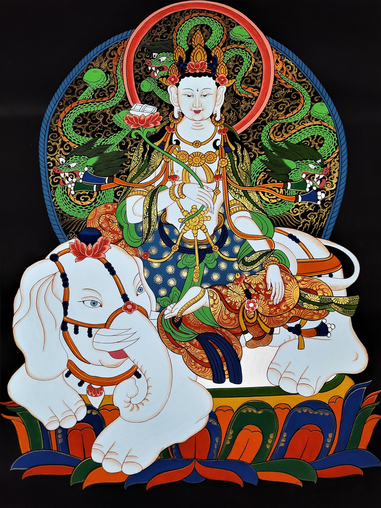 Hand painted Original Master Qualkity Kindess Buddha / Pu xian Tibetan Painting Wall hanging Thanka / Thangka / Compassion Meditation Art