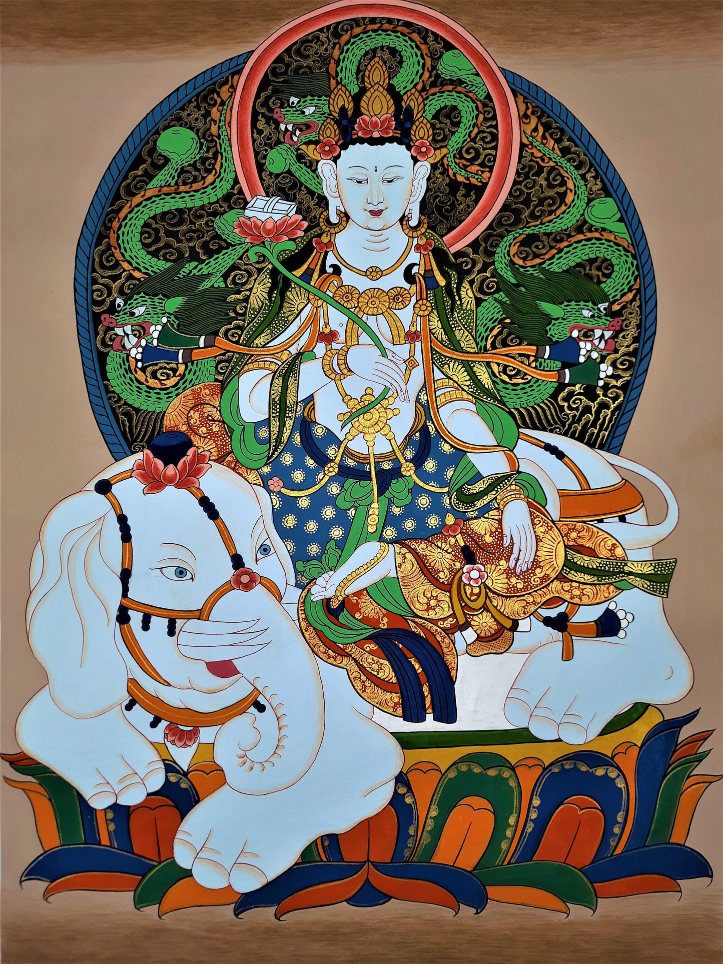 Hand painted Original Master Qualkity Kindess Buddha / Pu xian Tibetan Painting Wall hanging Thanka / Thangka / Compassion Art from Nepal