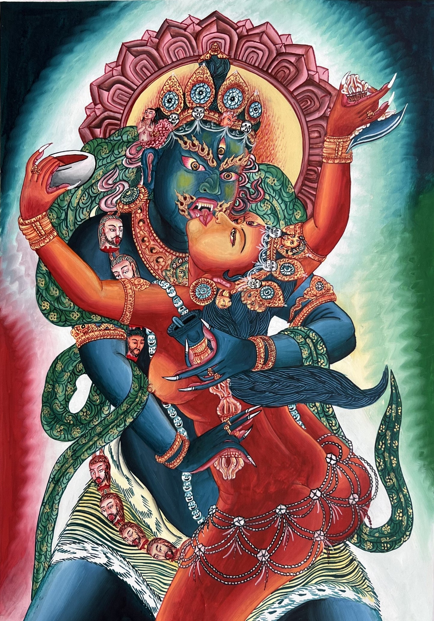 Original Hand painted Chakrasamvara Shakti Newari Paubha/ Tibetan Thanka  / Thangka / Painting Compassion Meditation Art/ Wall Hanging