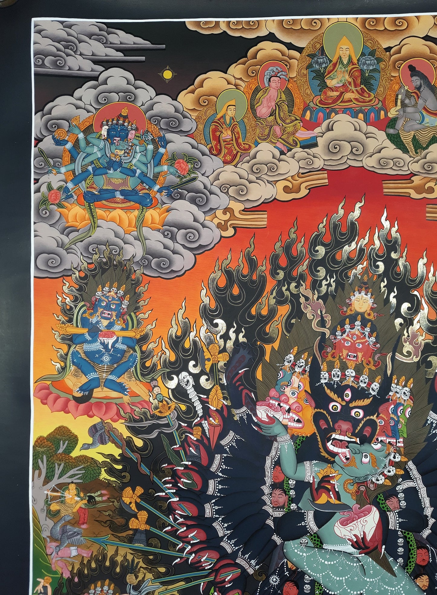 Hand Painted Original Large 24k Gold Yamantaka with Consort Master Quality Tibetan Thangka Painting/ Wall hanging/ Compassion Meditation Art