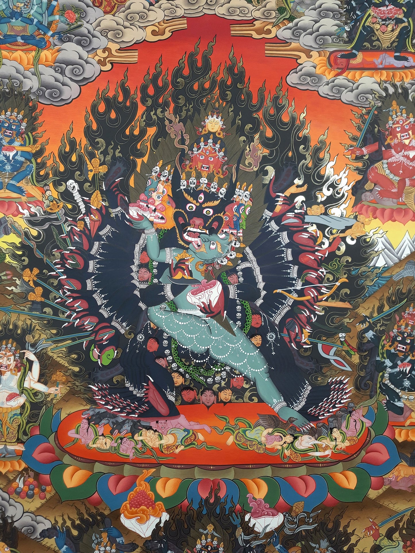 Hand Painted Original Large 24k Gold Yamantaka with Consort Master Quality Tibetan Thangka Painting/ Wall hanging/ Compassion Meditation Art