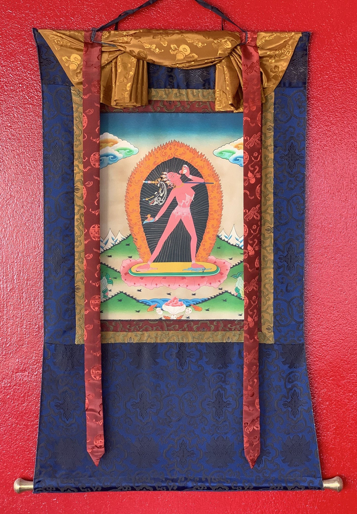 Original Hand Painted Vajrayogini / Vajrabarahi/ Dorje Neljorma / Tibetan Compassion Meditation Thangka Painting with Silk Brocade