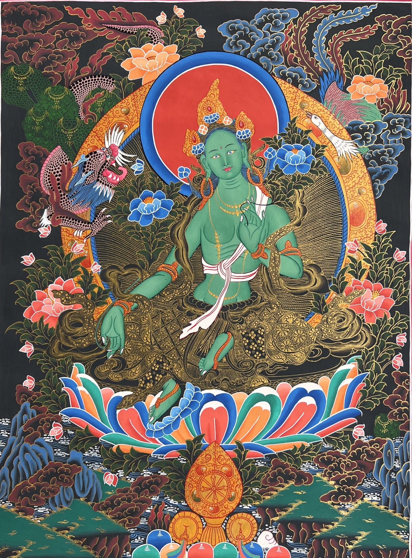 Original Hand painted Green Tara Masterpiece Tibetan Thangka / Thanka Painting Compassion Meditation Art  From Nepal