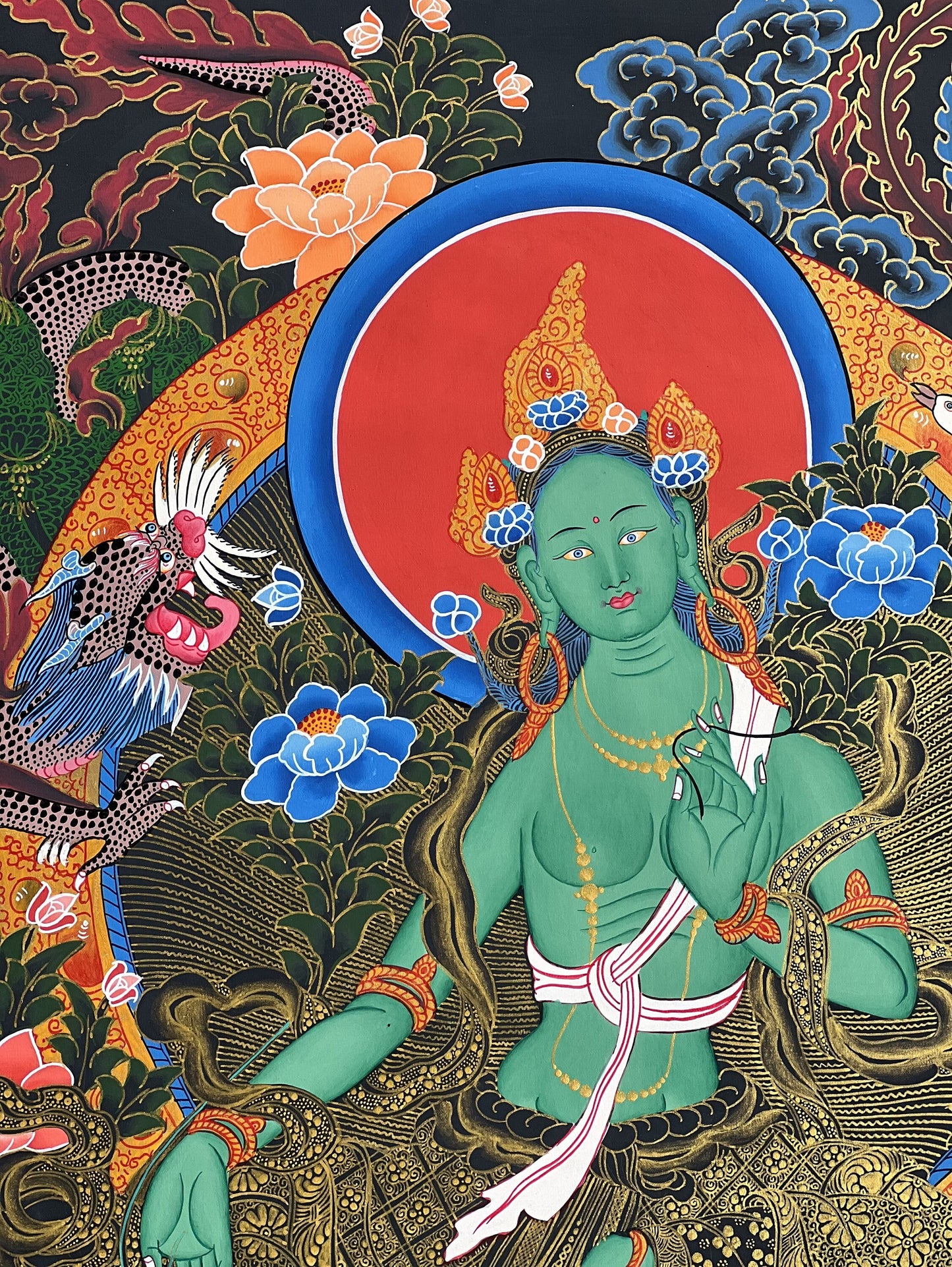 Original Hand painted Green Tara Masterpiece Tibetan Thangka / Thanka Painting Compassion Meditation Art  From Nepal