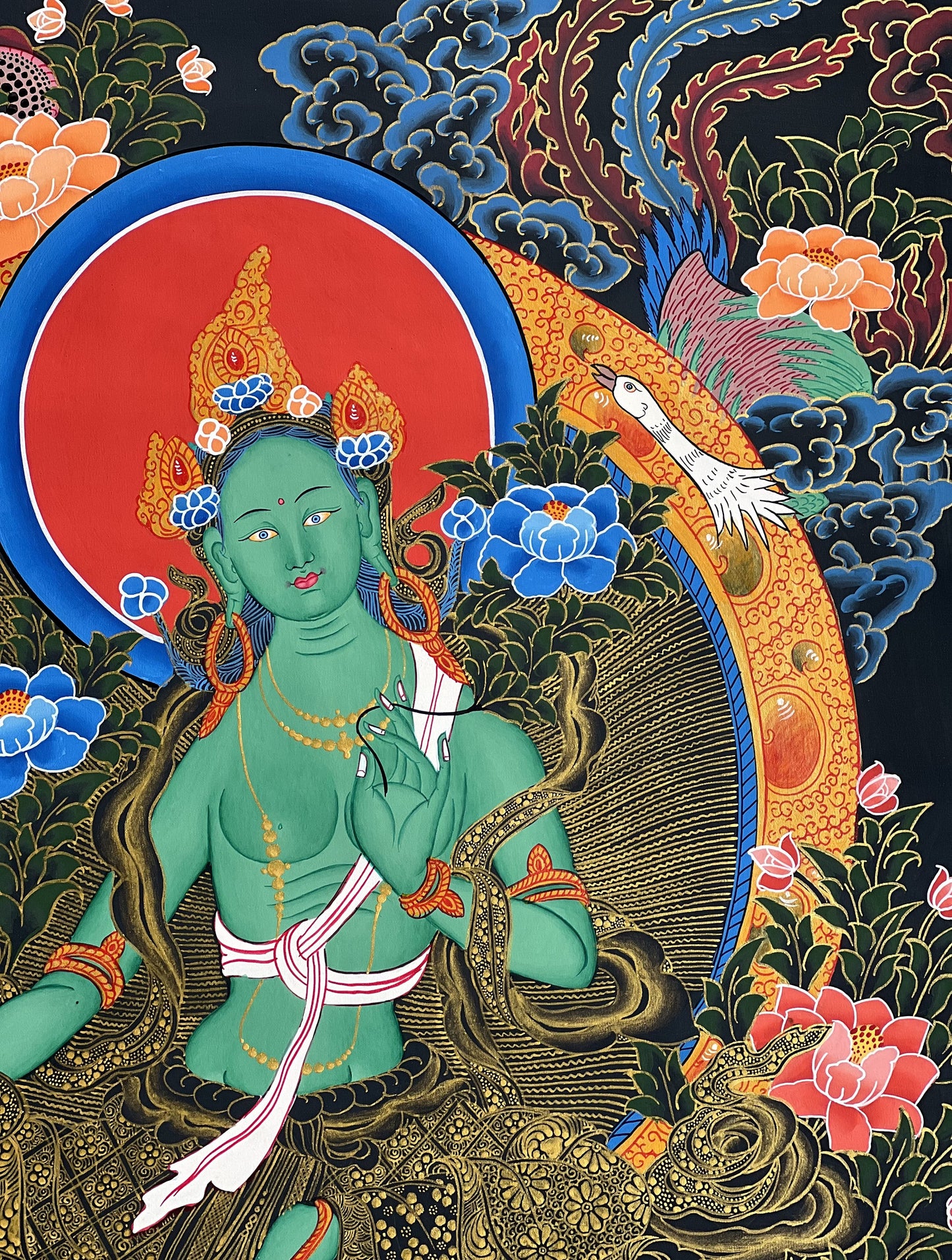 Original Hand painted Green Tara Masterpiece Tibetan Thangka / Thanka Painting Compassion Meditation Art  From Nepal