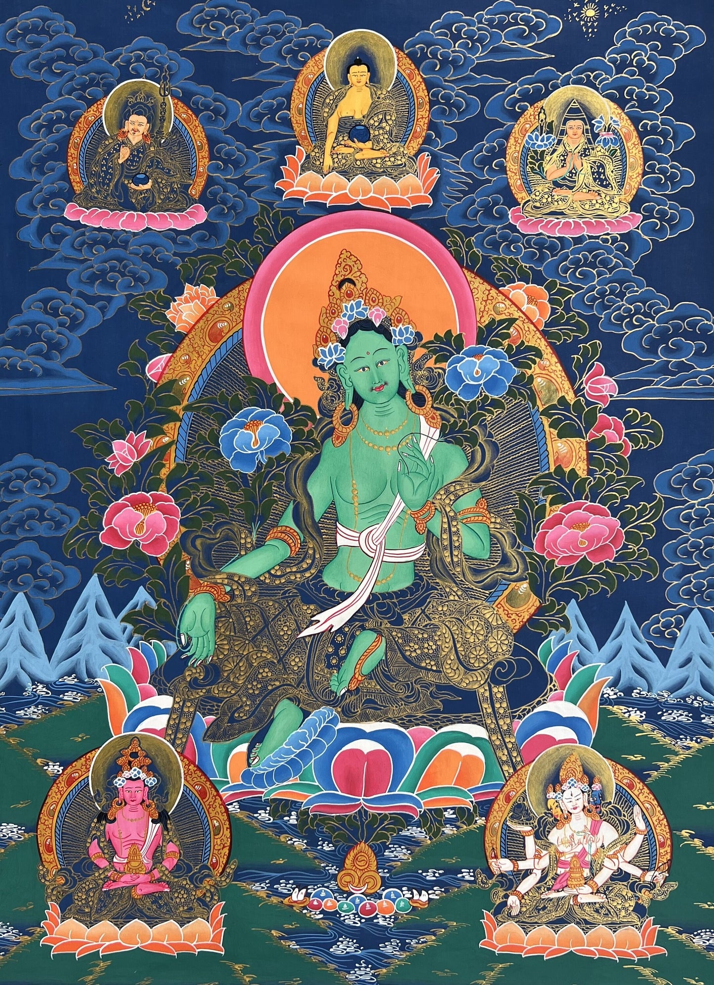 Original Hand painted Green Tara Masterpiece Tibetan Thangka / Thanka Painting Compassion Meditation Art/Wall Hanging  From Nepal