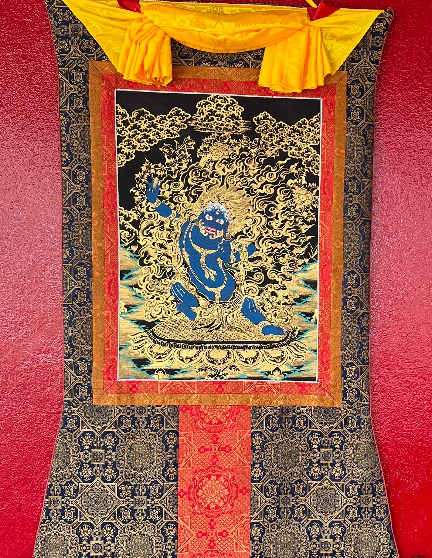 Original Hand-painted Master Quality  Vajarapani, Sangdag Chagna Dorje Tibetan Thangka  Painting with Premium Khadi Silk Brocade