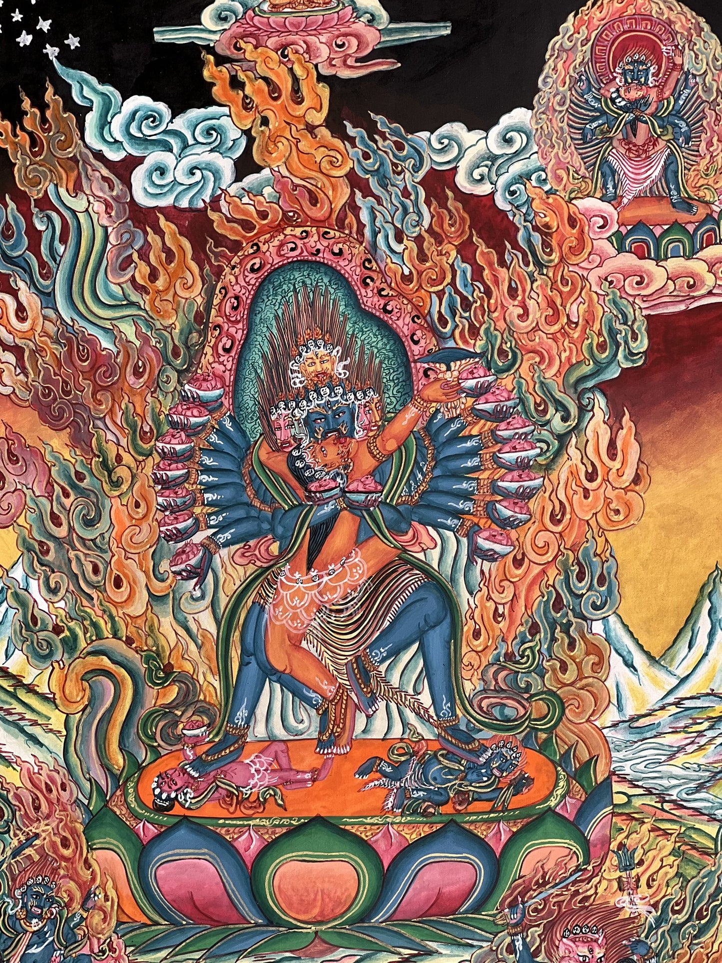 Original Hand painted Hevajra Yab-Yum with consert Nairatmya Newari Paubha/ Tibetan Thanka  / Thangka / Painting Vajrayana Tantra Art