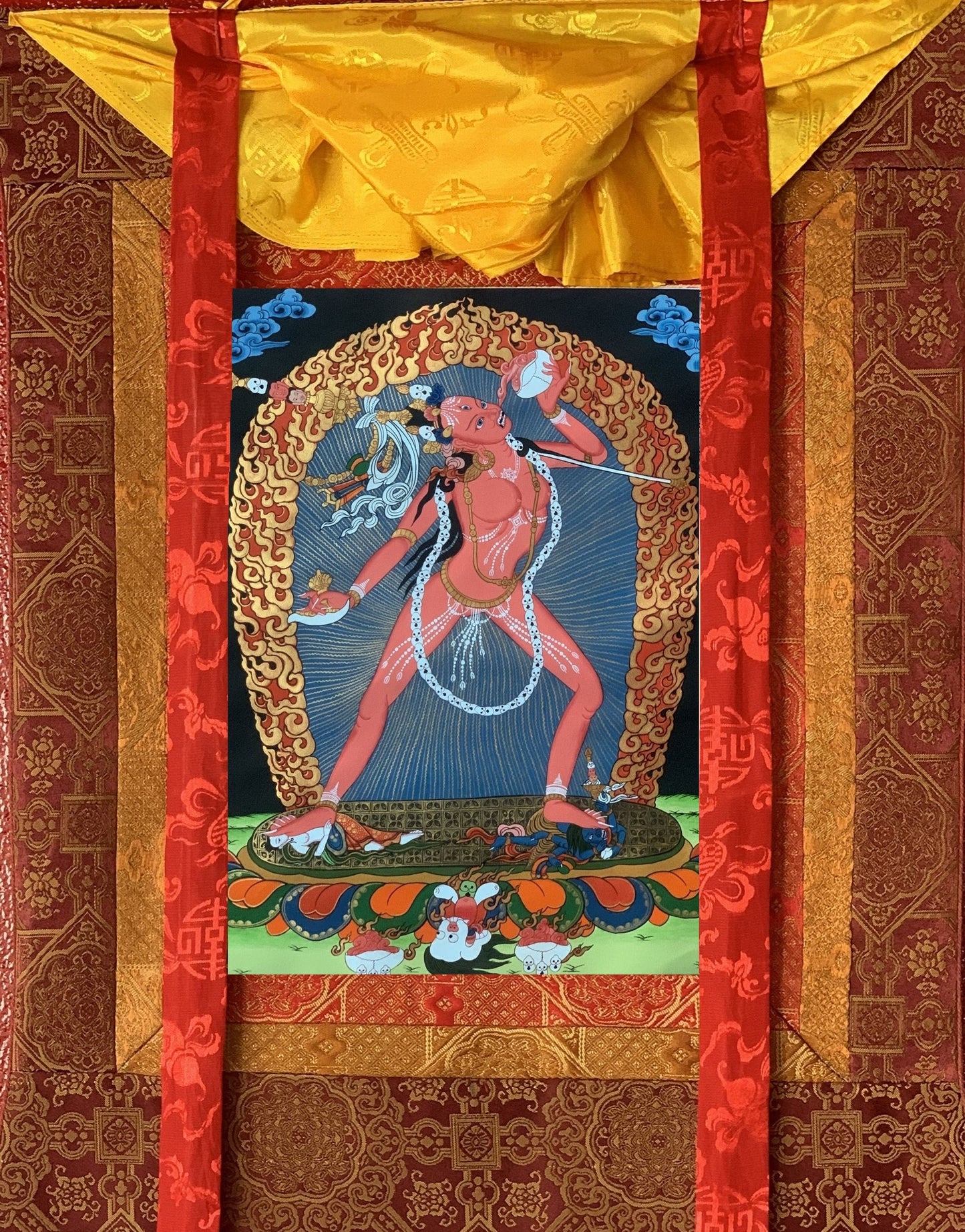 Original Hand Painted Vajrayogini / Vajrabarahi/ Dorje Neljorma / Tibetan Compassion Meditation Thangka Painting with Premium Silk Brocade