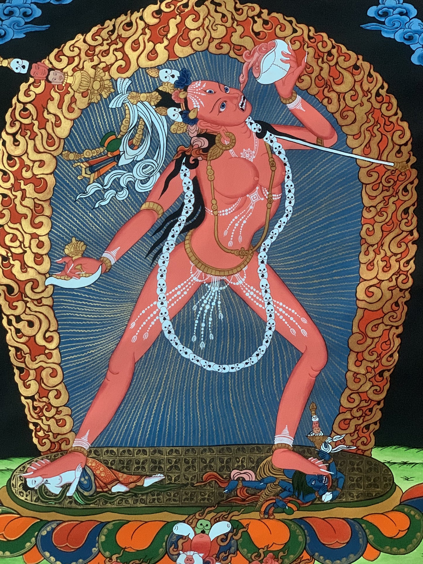 Original Hand Painted Vajrayogini / Vajrabarahi/ Dorje Neljorma / Tibetan Compassion Meditation Thangka Painting with Premium Silk Brocade