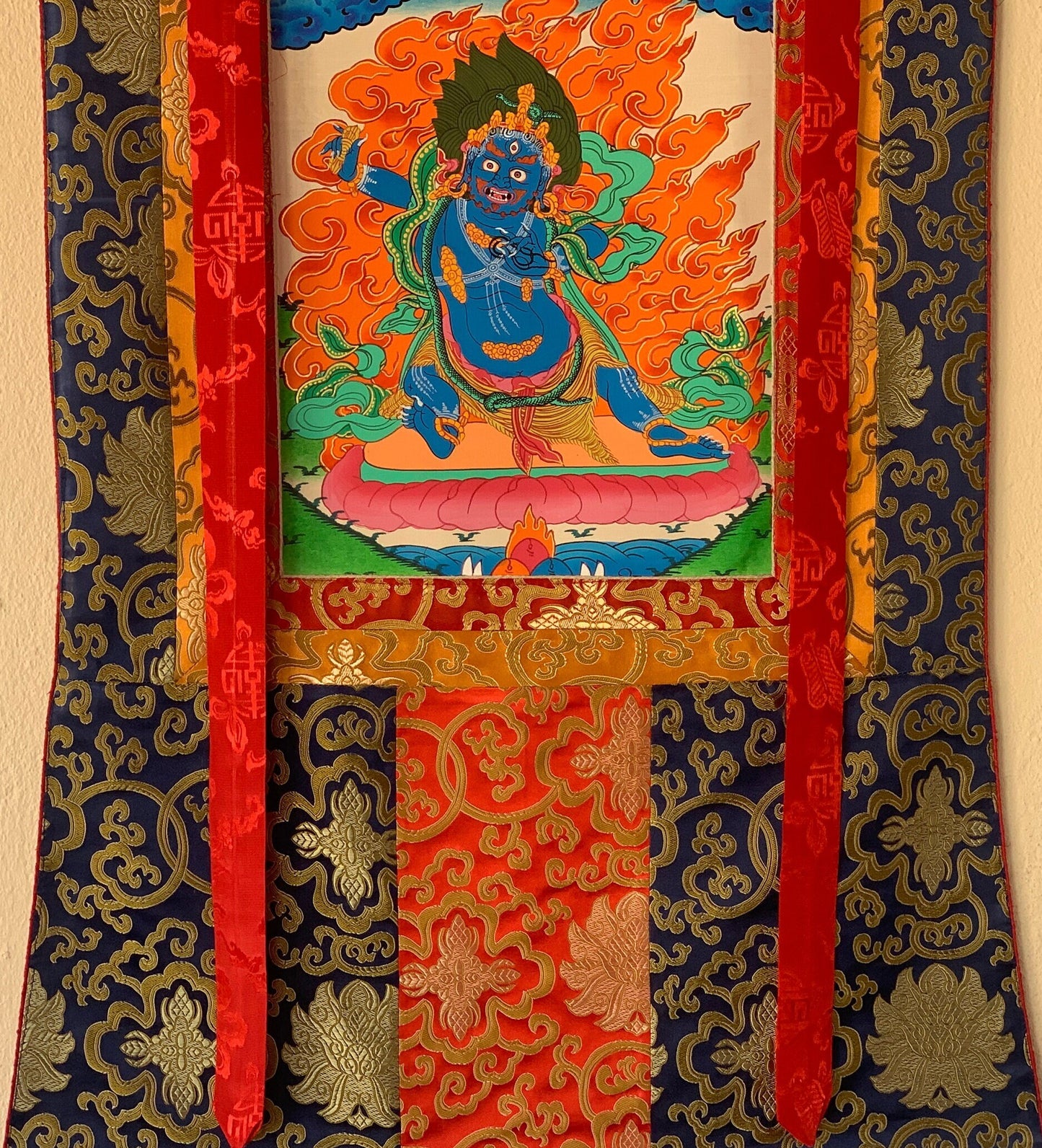 Original Hand-painted Vajarapani, Sangdag Chagna Dorje, Tibetan Thangka  Painting with Silk Brocade