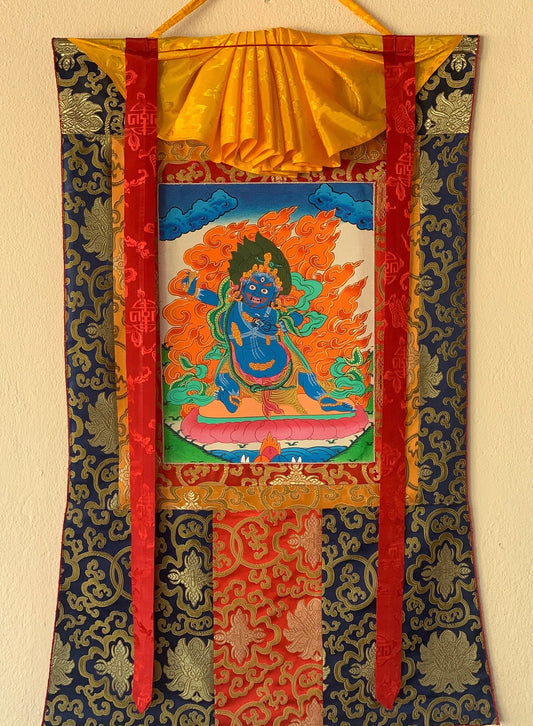 Original Hand-painted Vajarapani, Sangdag Chagna Dorje, Tibetan Thangka  Painting with Silk Brocade