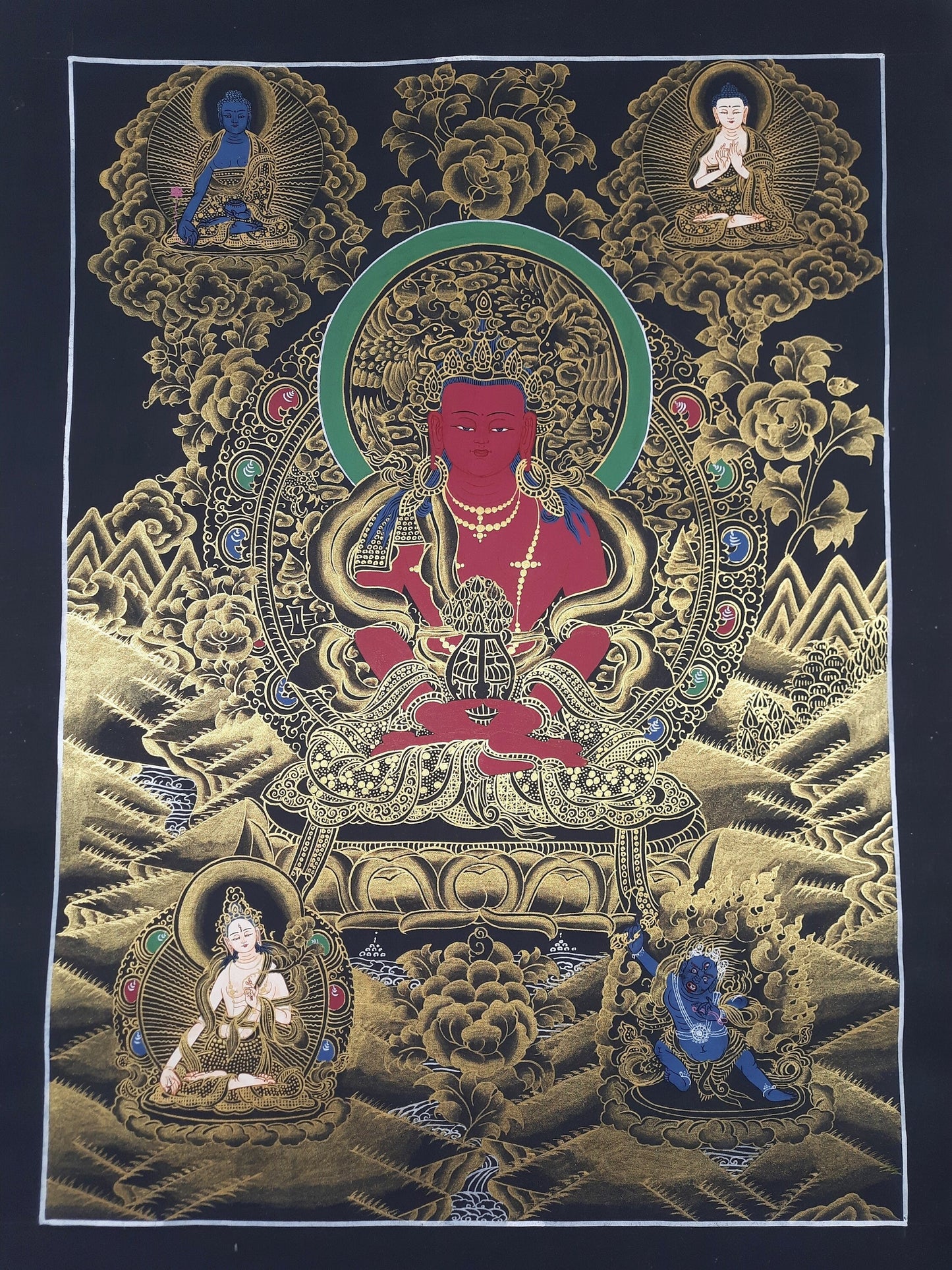 Original Hand Painted Buddha Aparmita/ Amitayus, Compassion / Meditation Tibetan Thangka / Thanka Painting From Nepal