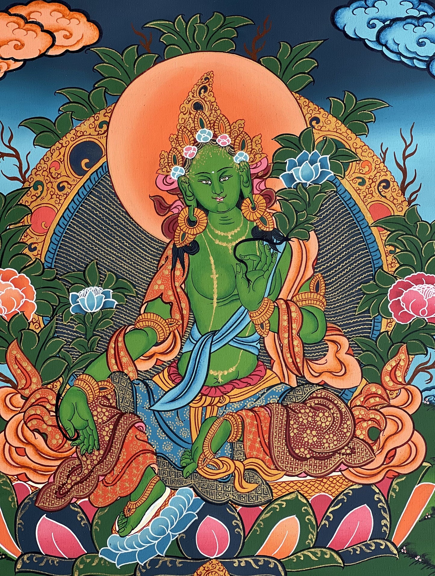 Original Hand painted Green Tara Masterpiece Compassion Meditation Art/  Wall Hanging/ Tibetan Thangka  / Thangka Painting From Nepal