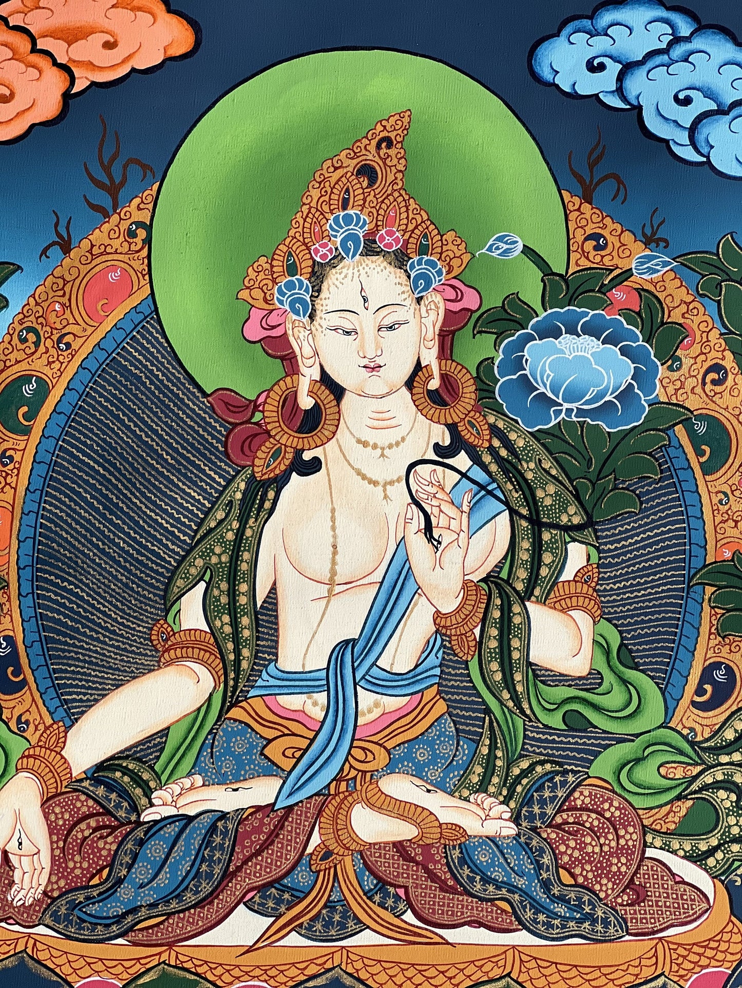 Hand painted Original White Tara / Mother Goddess Tara Masterpiece Tibetan Thanka  / Thangka Painting Compassion Meditation Art From Nepal