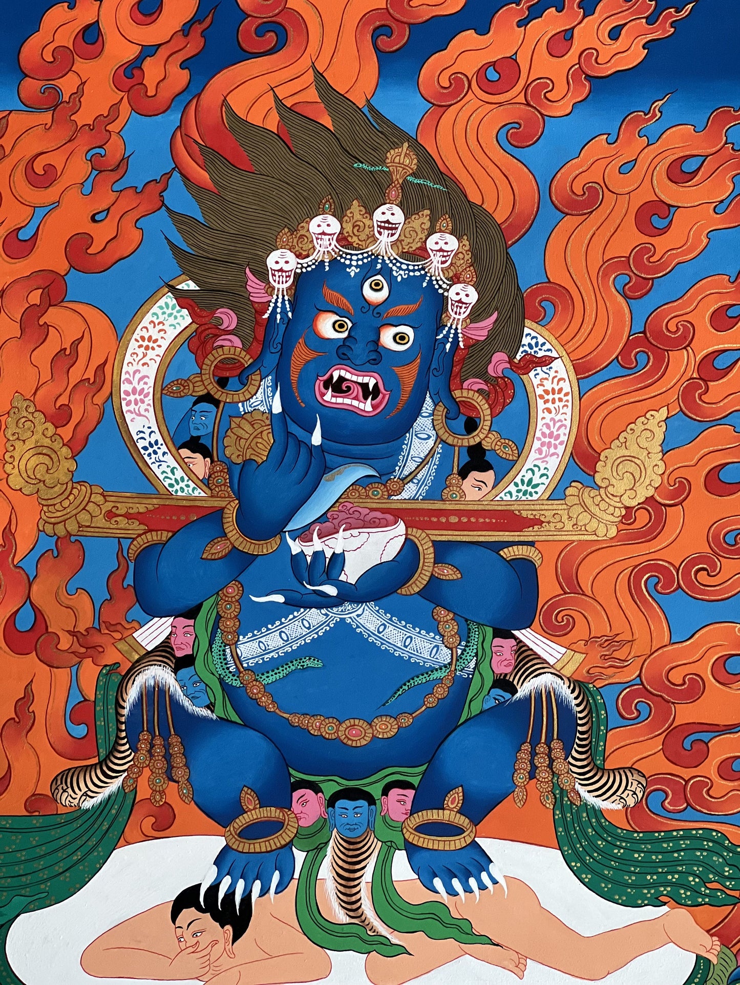 Original Hand Painted Mahankala/Mahakala Masterpiece 24k Gold Tibetan Thangka / Thanka Painting/Wall Hanging/ Compassion Meditation Art