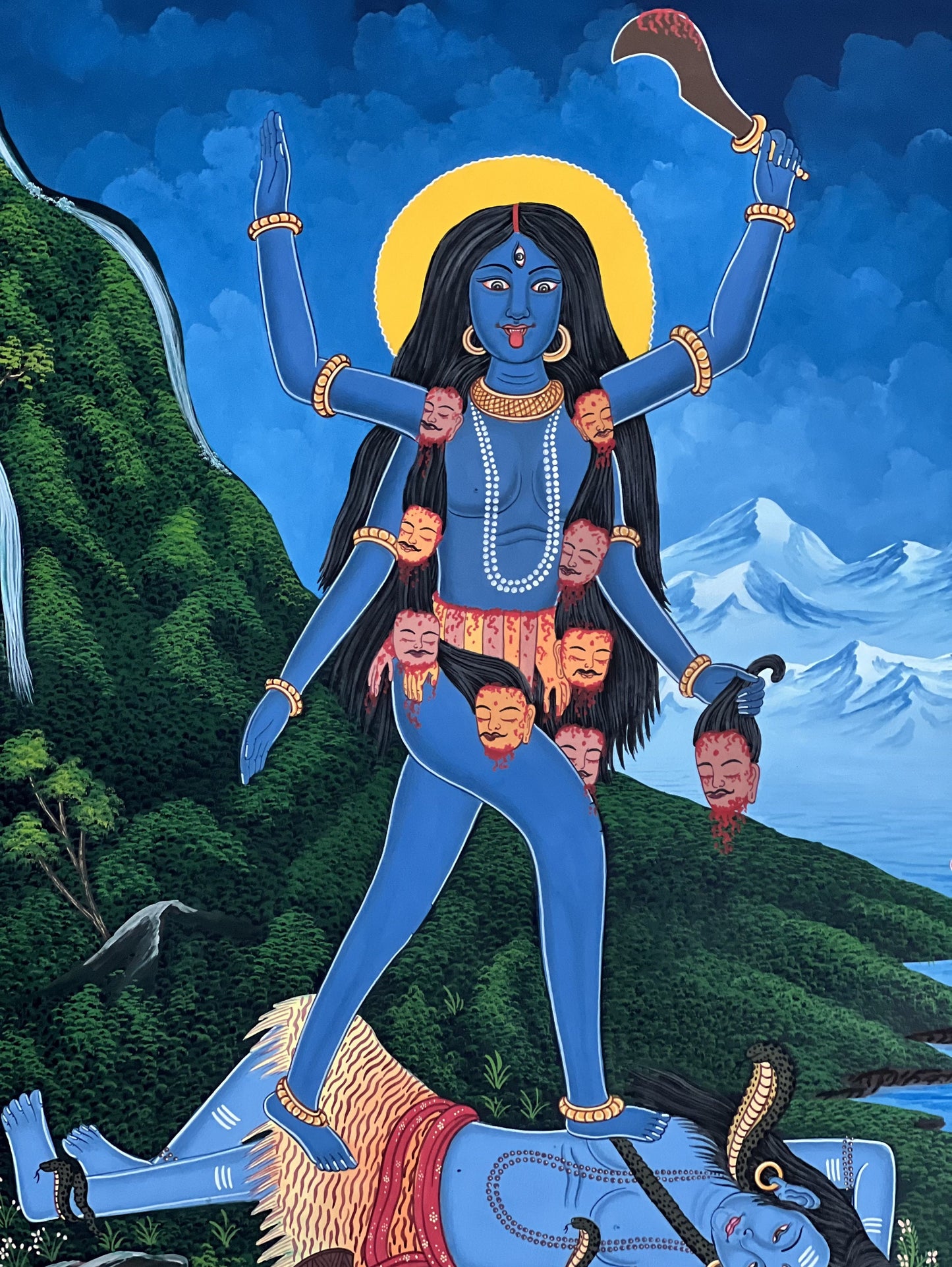 Original Hand -Painted Master Quality Masterpiece Goddess Kali/ Mahakali/ Newari Paubha/ Thangka Painting