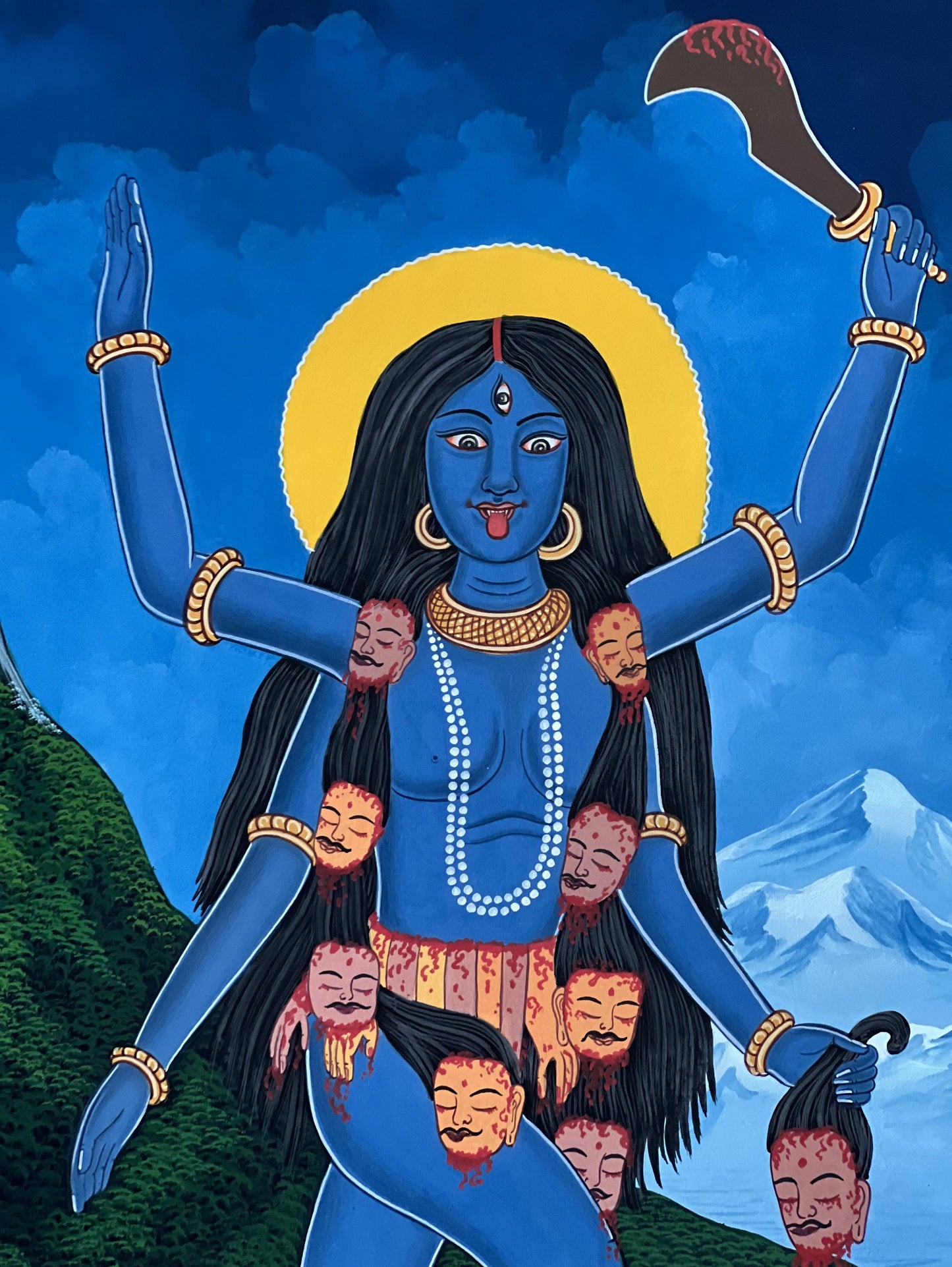 Original Hand -Painted Master Quality Masterpiece Goddess Kali/ Mahakali/ Newari Paubha/ Thangka Painting