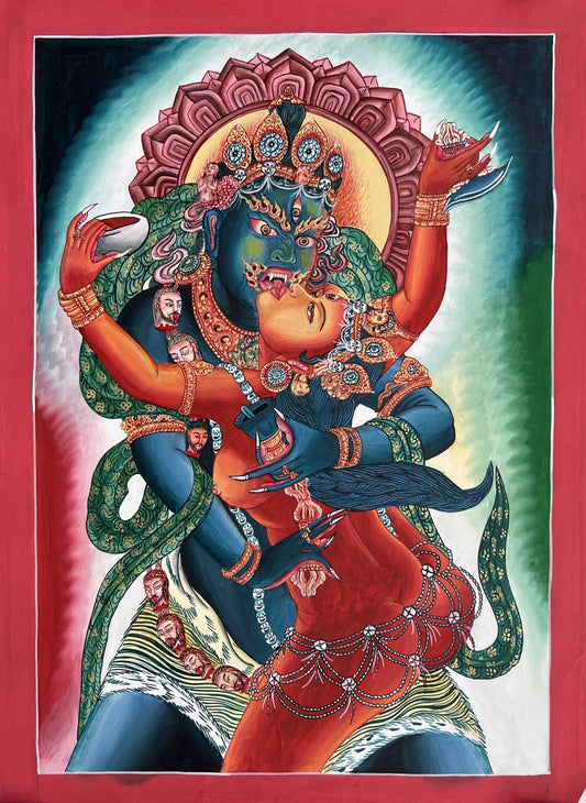 Original Hand painted Chakrasamvara Shakti Newari Paubha/ Tibetan Thanka  / Thangka / Painting Compassion Meditation Art/ Wall Hanging