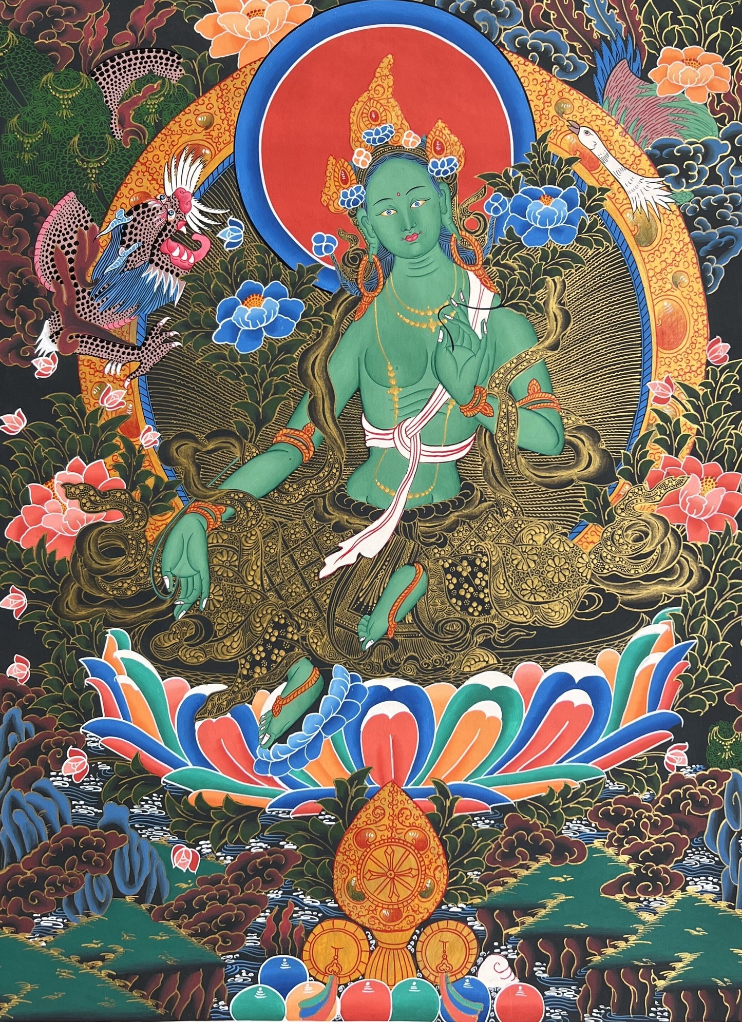 Original Hand painted Green Tara Masterpiece Tibetan Thangka / Thanka Painting Compassion Meditation Art  From Nepal