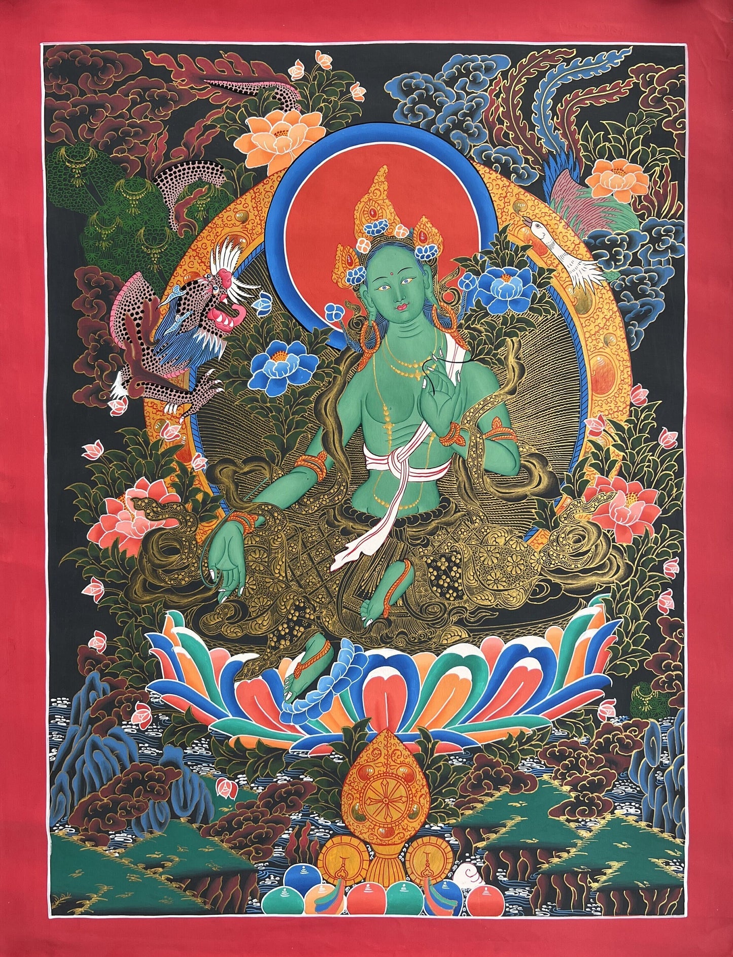 Original Hand painted Green Tara Masterpiece Tibetan Thangka / Thanka Painting Compassion Meditation Art  From Nepal