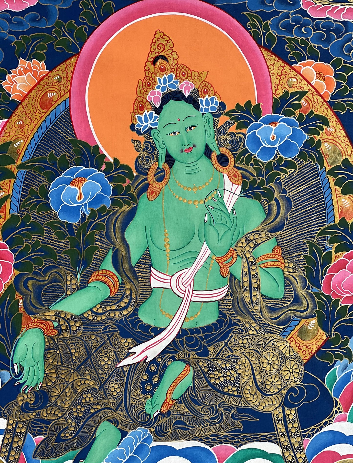 Original Hand painted Green Tara Masterpiece Tibetan Thangka / Thanka Painting Compassion Meditation Art/Wall Hanging  From Nepal