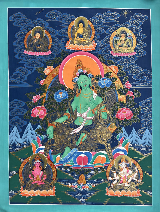 Original Hand painted Green Tara Masterpiece Tibetan Thangka / Thanka Painting Compassion Meditation Art/Wall Hanging  From Nepal