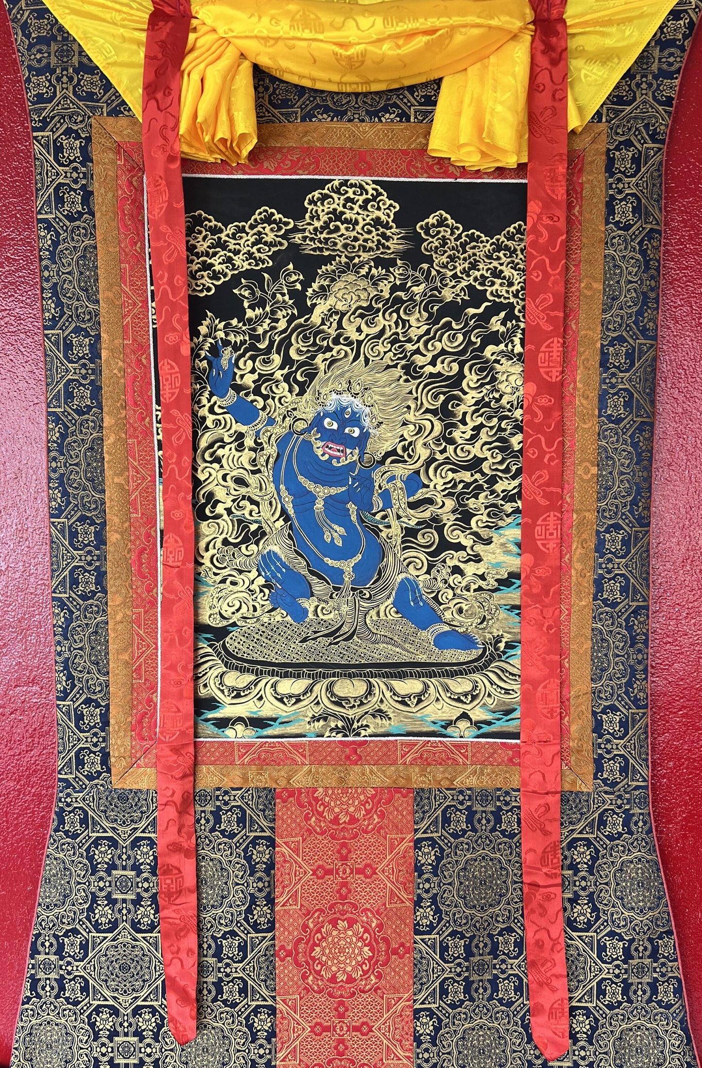 Original Hand-painted Master Quality  Vajarapani, Sangdag Chagna Dorje Tibetan Thangka  Painting with Premium Khadi Silk Brocade