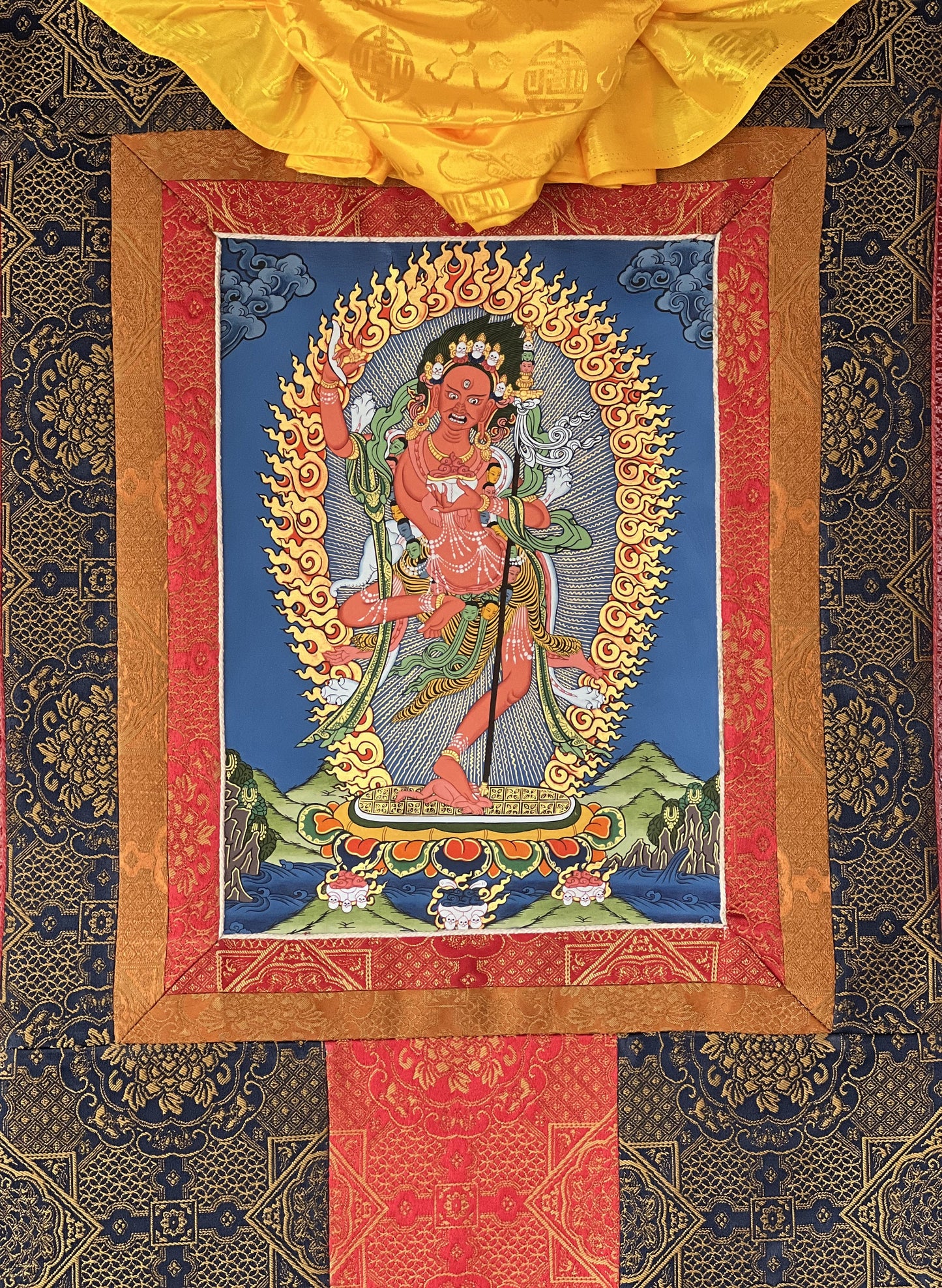 Original Hand Painted VAJRAVARAHI JOGINI MA / Dorje Phagmo Female Buddha Tibetan Thangka / Thanka  Painting With Premium Silk Framed