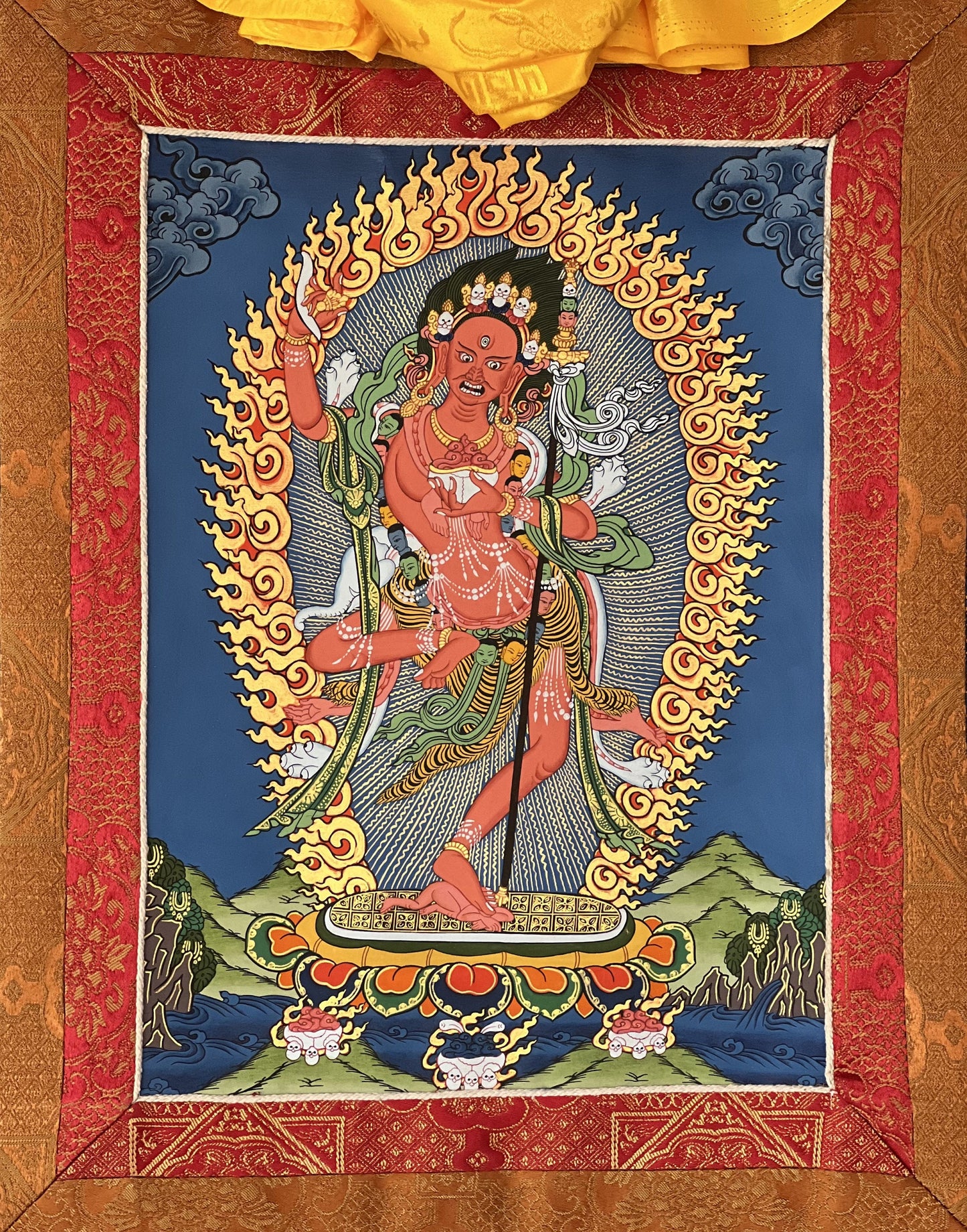 Original Hand Painted VAJRAVARAHI JOGINI MA / Dorje Phagmo Female Buddha Tibetan Thangka / Thanka  Painting With Premium Silk Framed