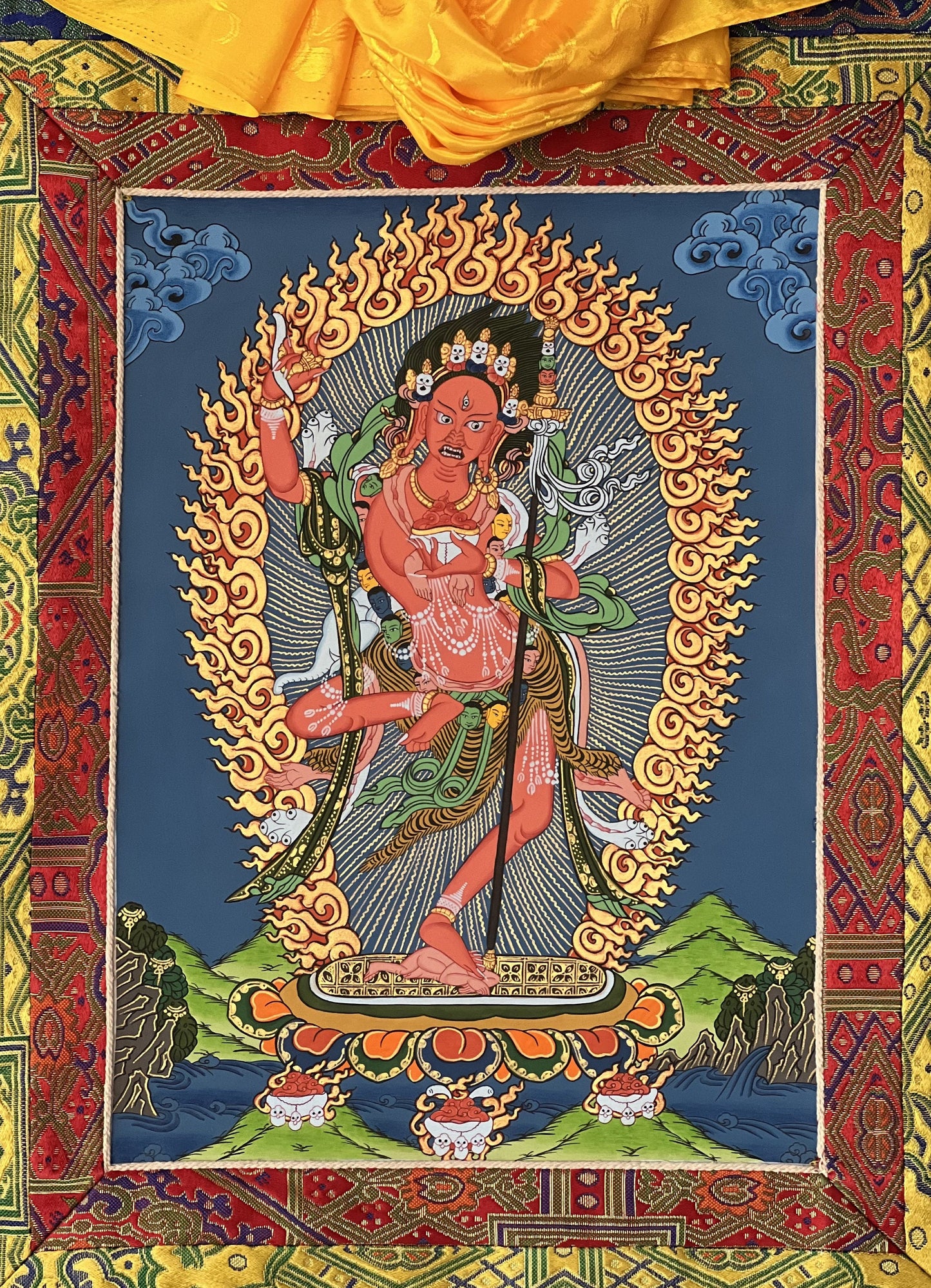 Original Hand Painted VAJRAVARAHI Jogini Ma / Dorje Phagmo Female Buddha Tibetan Thangka / Thanka  Painting With Premium Silk Brocade