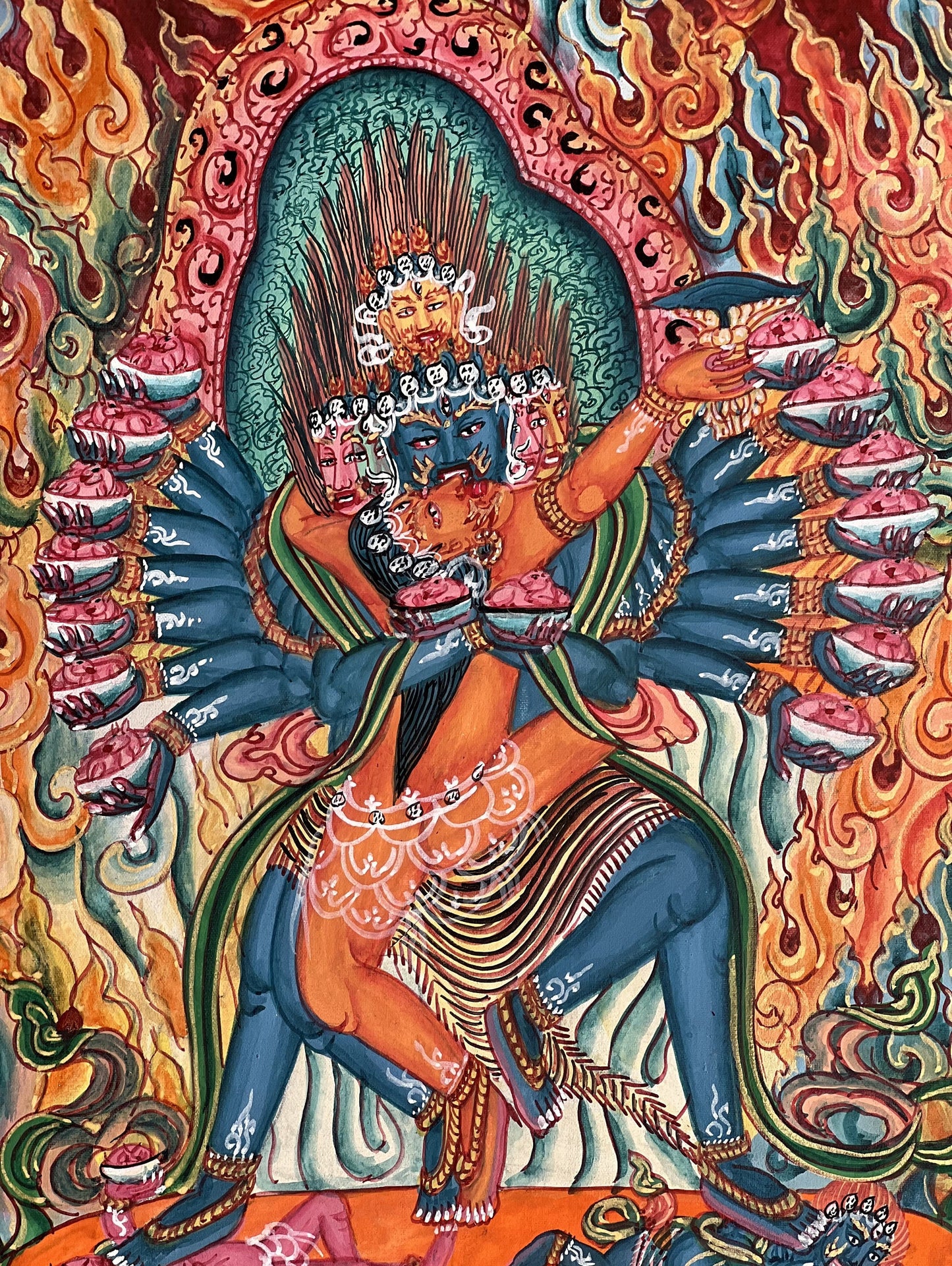 Original Hand painted Hevajra Yab-Yum with consert Nairatmya Newari Paubha/ Tibetan Thanka  / Thangka / Painting Vajrayana Tantra Art