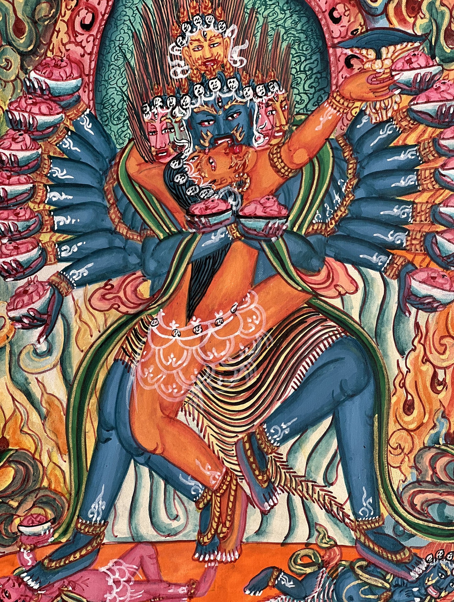 Original Hand painted Hevajra Yab-Yum with consert Nairatmya Newari Paubha/ Tibetan Thanka  / Thangka / Painting Vajrayana Tantra Art