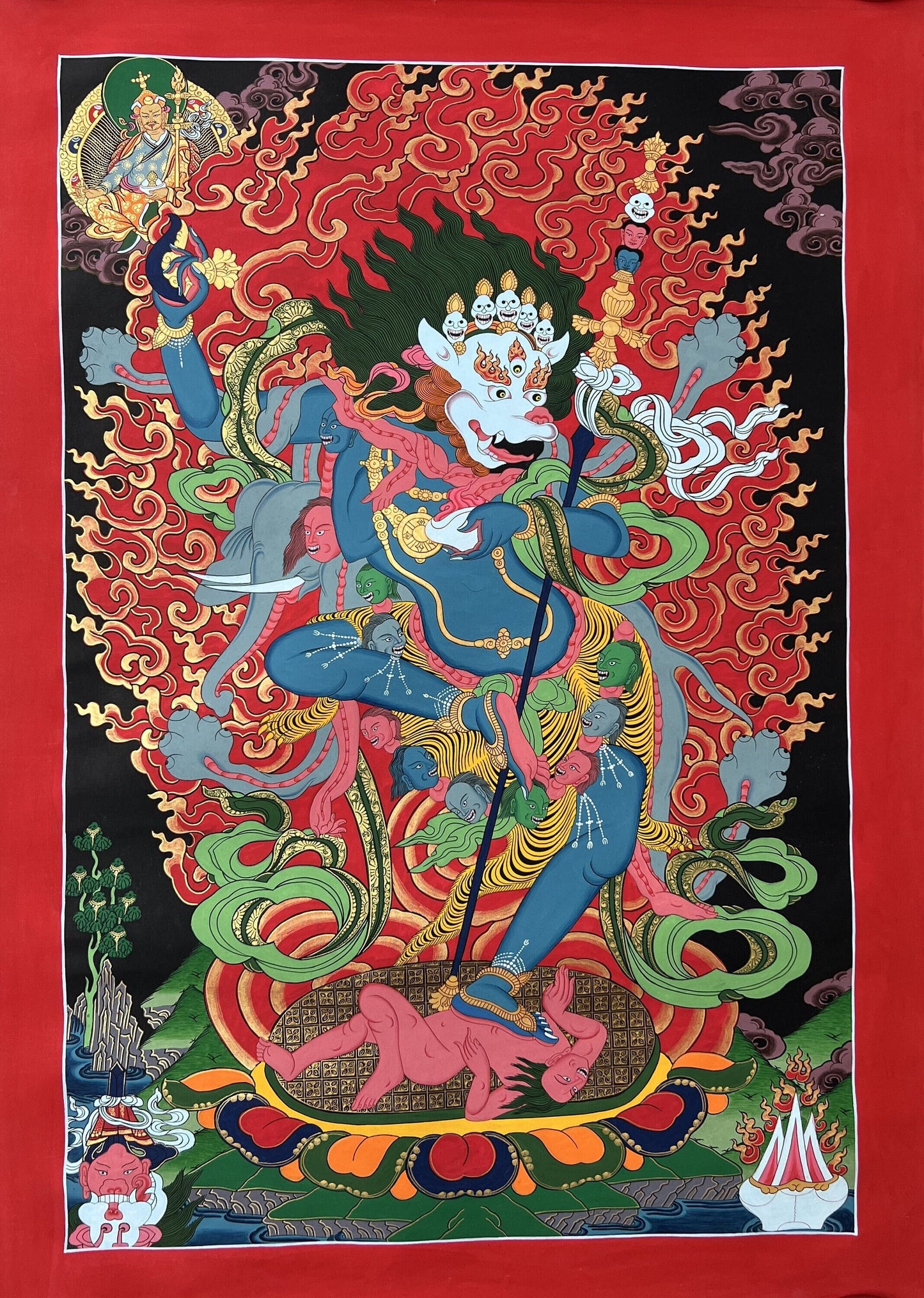 Original Hand Painted Lion Face Dakini  / Simhamukha/ Simhamukhi Jogini /Yogini  Masterpiece Tibetan Meditation Thangka / Thanka Painting