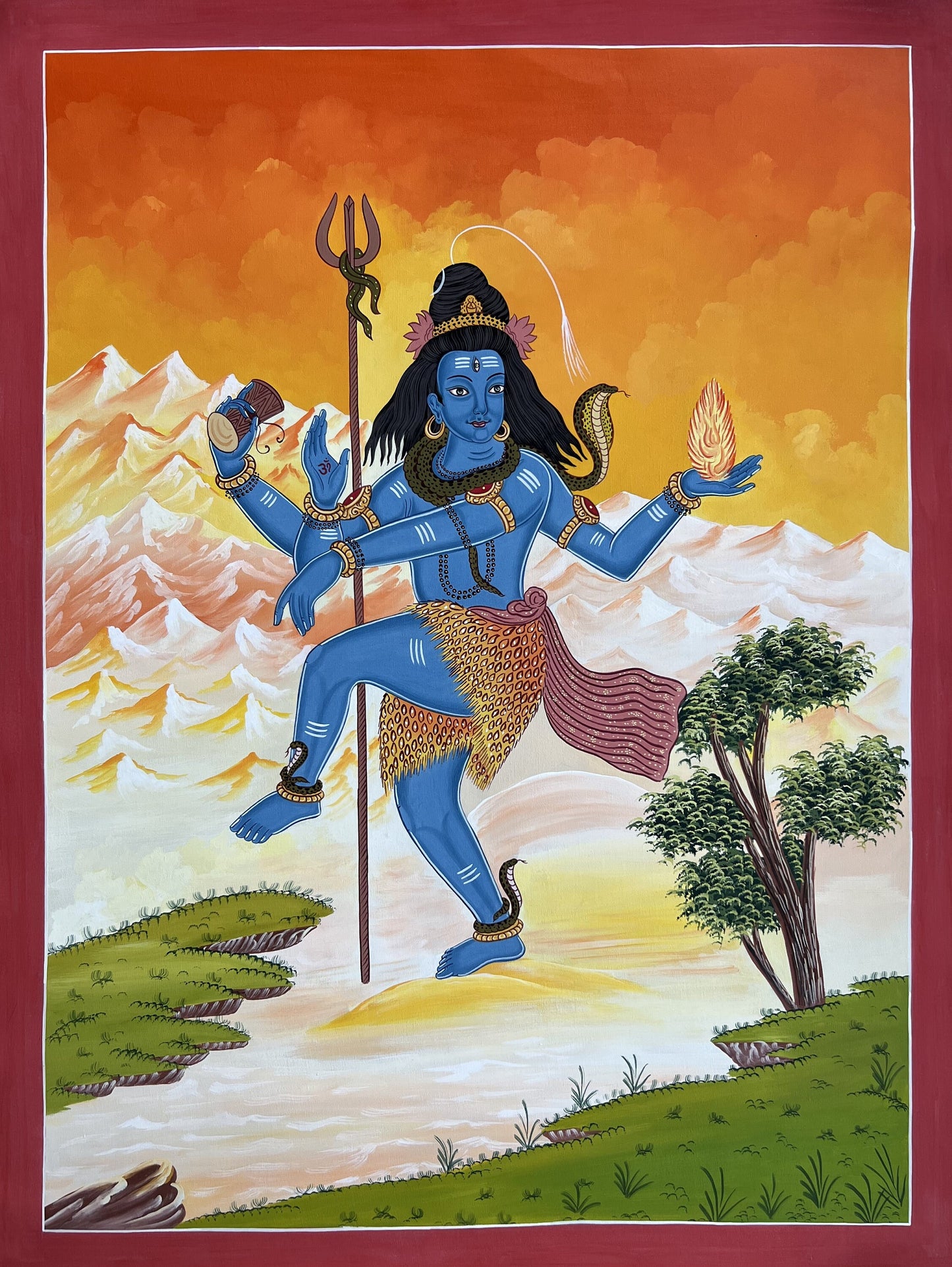 Hand-painted Lord Shiva / Shankar/ Mahadeva Original Masterpiece Newari Paubha/Tibetan Thangka Painting from Nepal