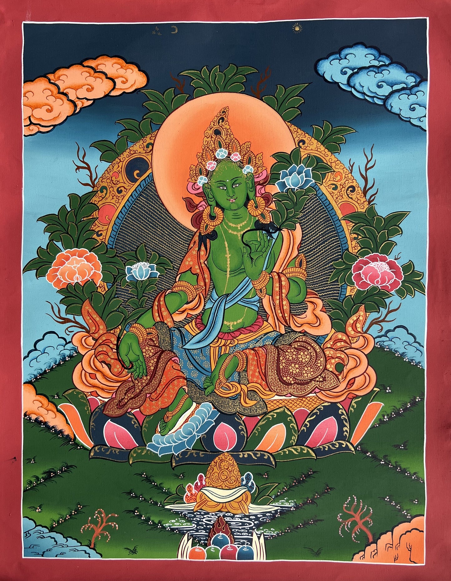 Original Hand painted Green Tara Masterpiece Compassion Meditation Art/  Wall Hanging/ Tibetan Thangka  / Thangka Painting From Nepal