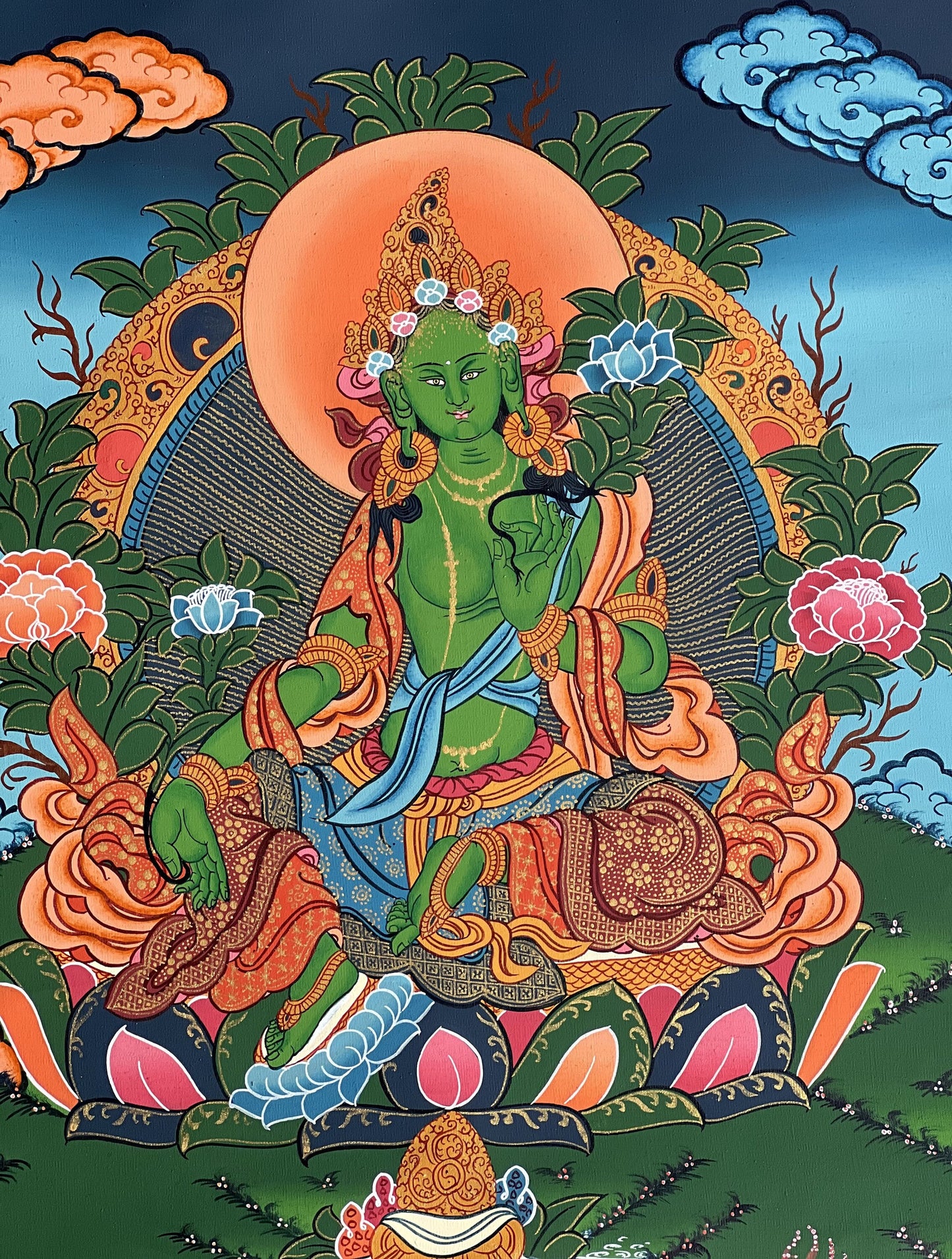 Original Hand painted Green Tara Masterpiece Compassion Meditation Art/  Wall Hanging/ Tibetan Thangka  / Thangka Painting From Nepal