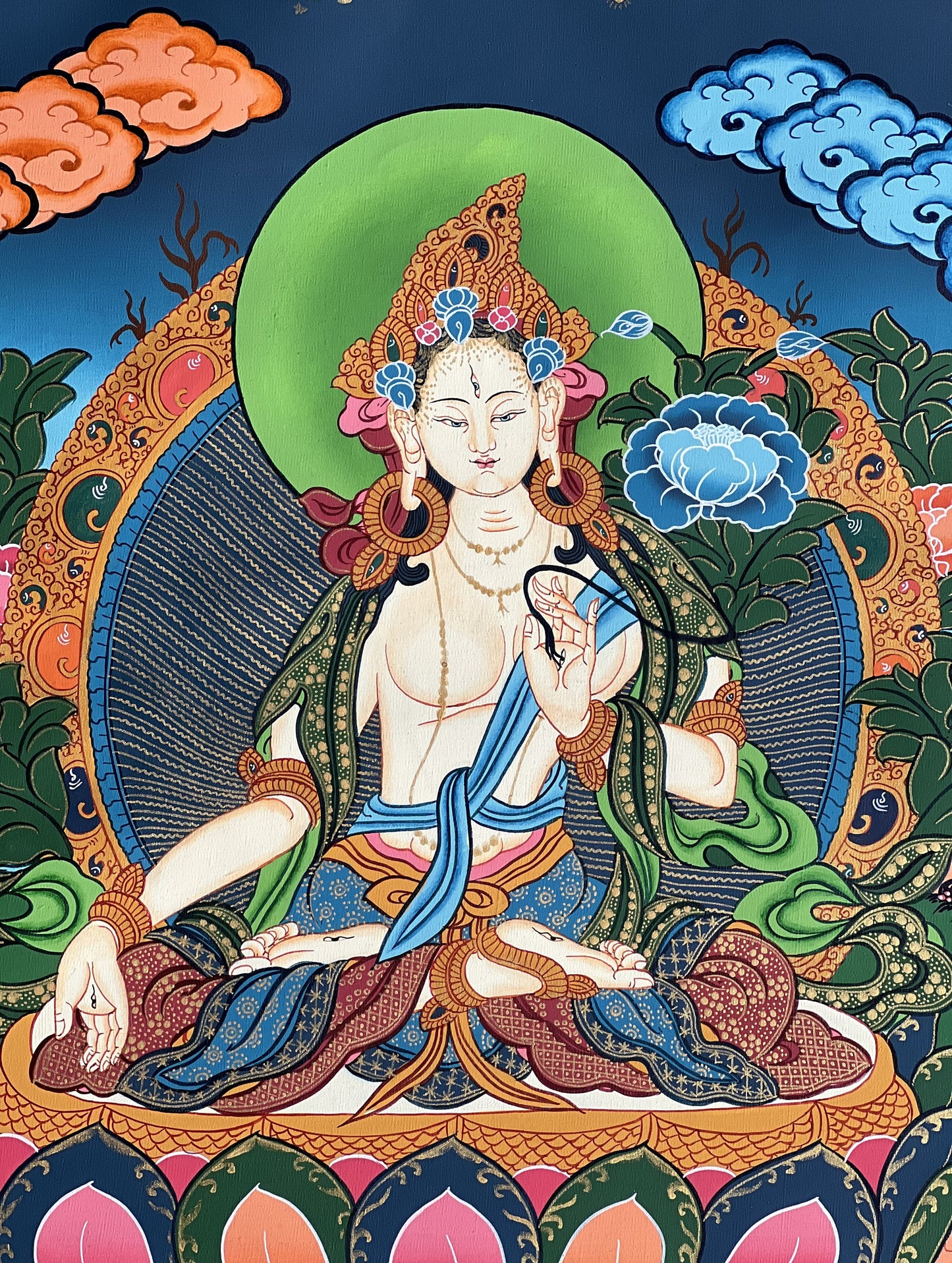 Hand painted Original White Tara / Mother Goddess Tara Masterpiece Tibetan Thanka  / Thangka Painting Compassion Meditation Art From Nepal